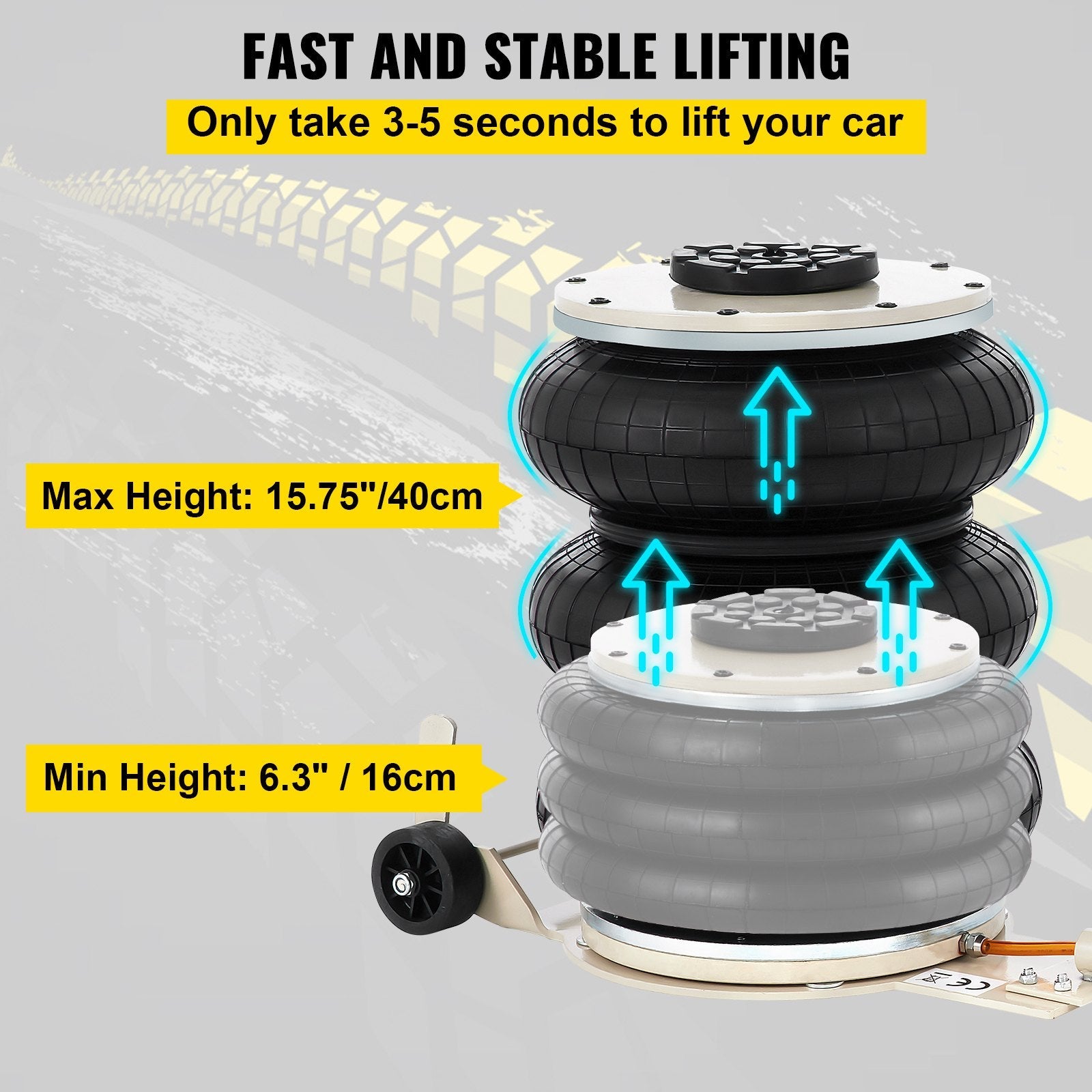 Triple Bag Air Jack Pneumatic Jack 11023LBS Quick Lift 5 Ton Heavy Duty Jacking 