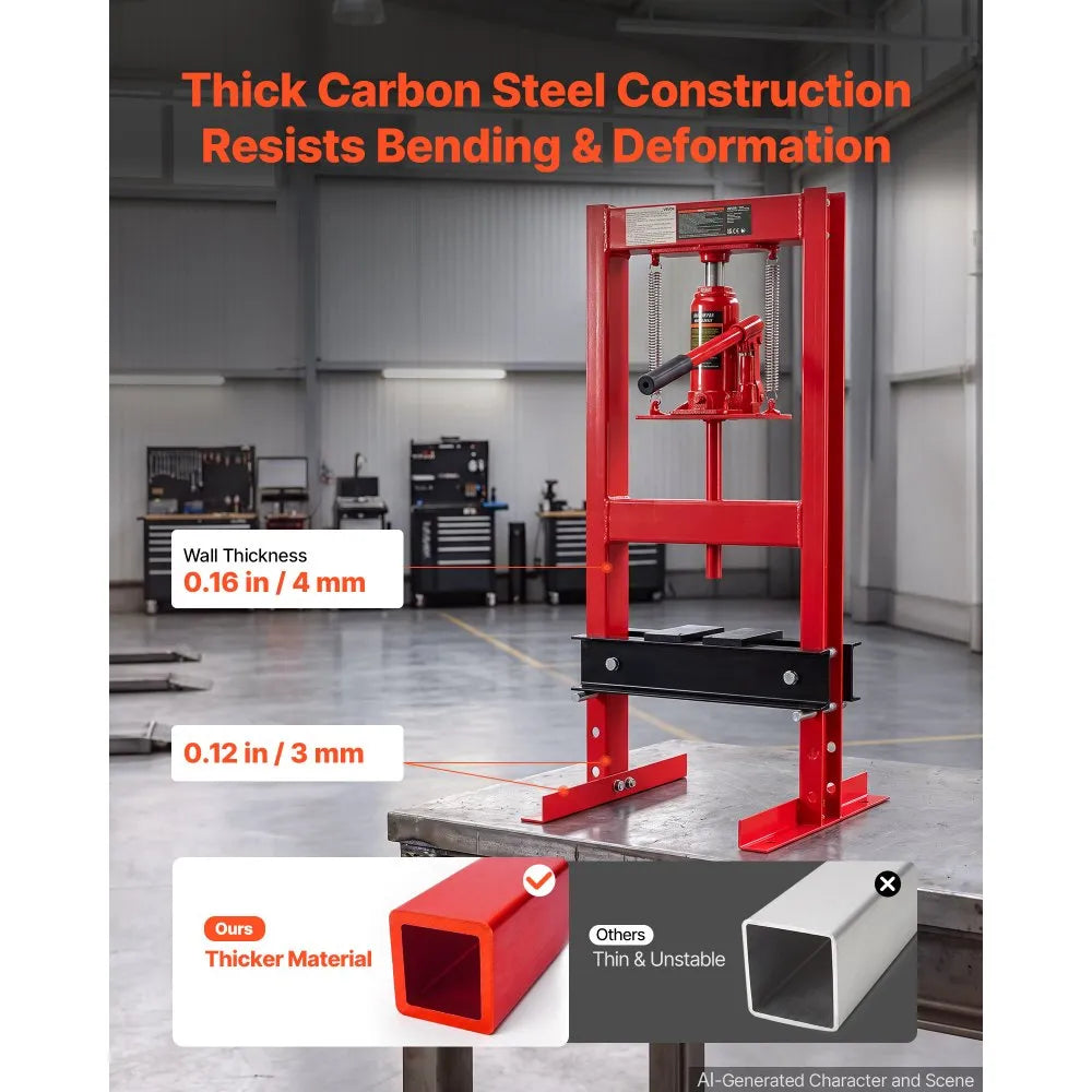 6 Ton Hydraulic Shop Press with H-Frame, 4-Level Adjustable Height & Movable Plates – Heavy-Duty Garage Press