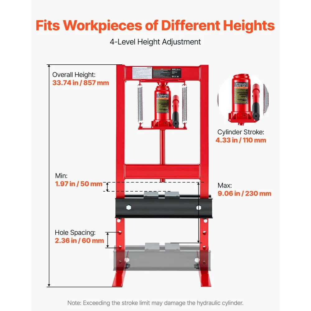 6 Ton Hydraulic Shop Press with H-Frame, 4-Level Adjustable Height & Movable Plates – Heavy-Duty Garage Press