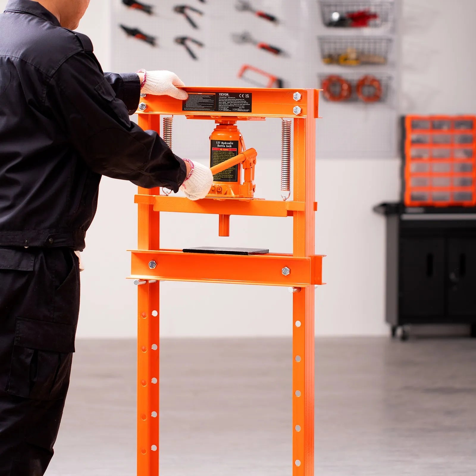 VEVOR Hydraulic Shop Press, 12 Ton H-Frame Hydraulic Garage/Shop Floor Press, Adjustable Shop Press with Press Plates, Heavy Duty Hydraulic Press for Garage, Shop, Workshop
