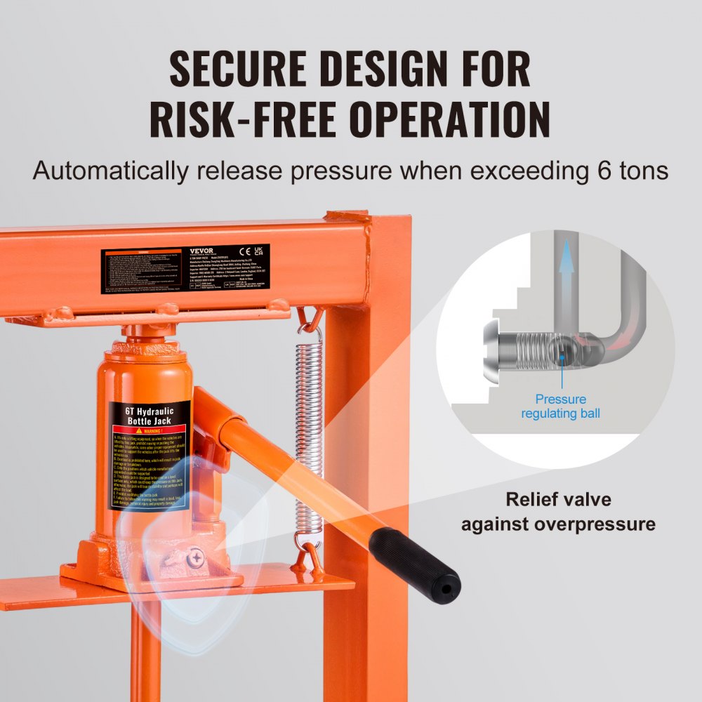 VEVOR Hydraulic Shop Press, 6 Ton H-Frame Hydraulic Garage/Shop Floor Press, Adjustable Shop Press with Press Plates, Heavy Duty Hydraulic Press for Garage, Shop, Workshop 