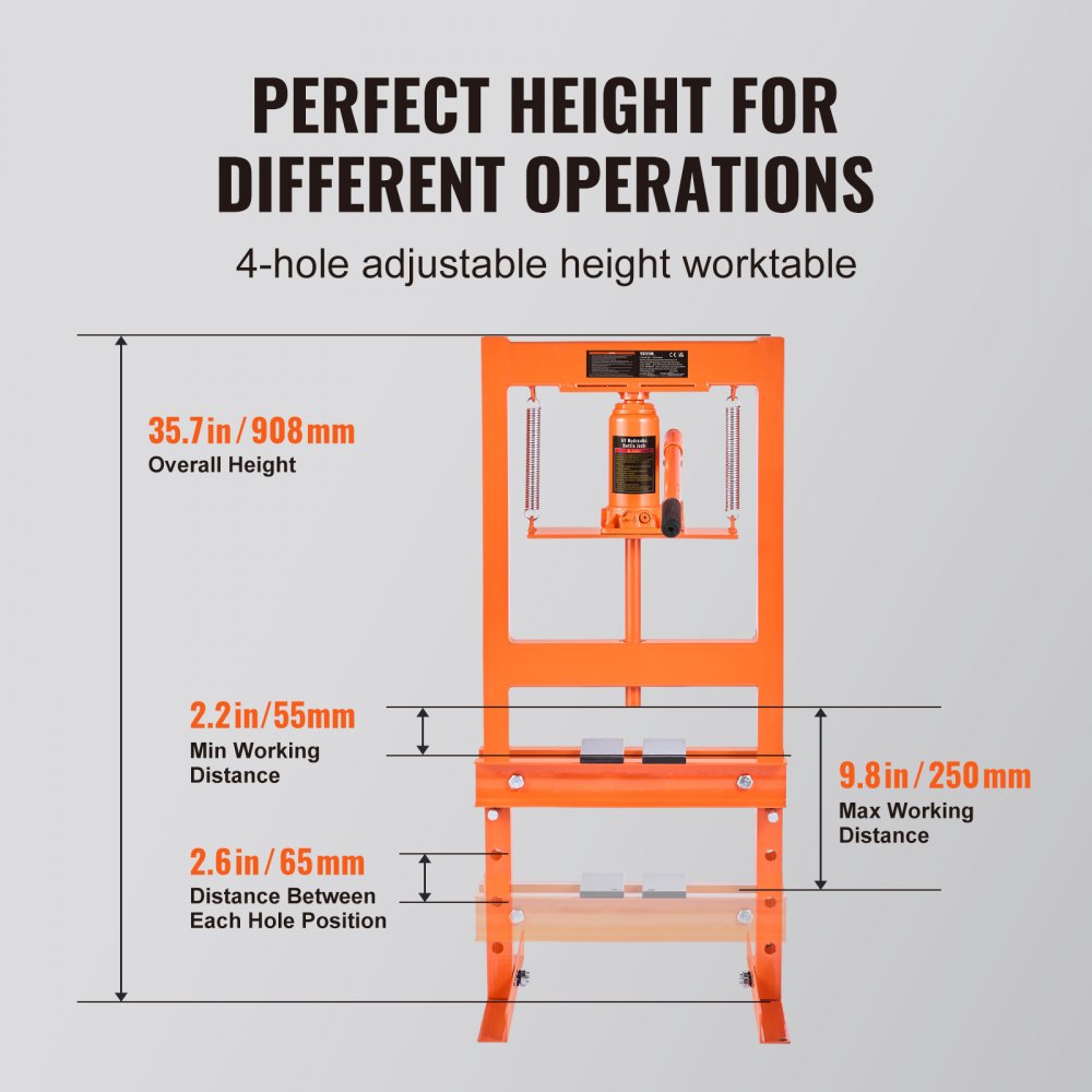 VEVOR Hydraulic Shop Press, 6 Ton H-Frame Hydraulic Garage/Shop Floor Press, Adjustable Shop Press with Press Plates, Heavy Duty Hydraulic Press for Garage, Shop, Workshop 