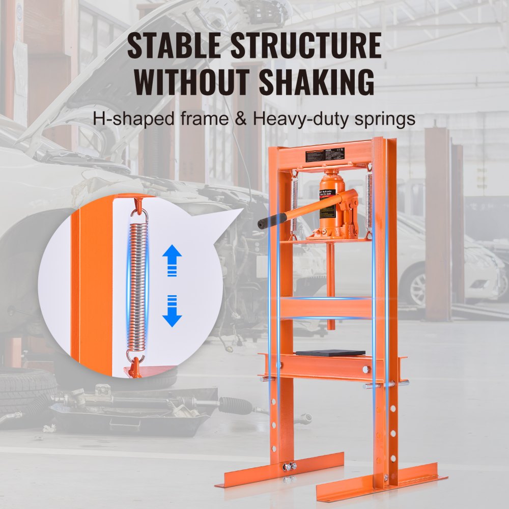 VEVOR Hydraulic Shop Press, 6 Ton H-Frame Hydraulic Garage/Shop Floor Press, Adjustable Shop Press with Press Plates, Heavy Duty Hydraulic Press for Garage, Shop, Workshop 