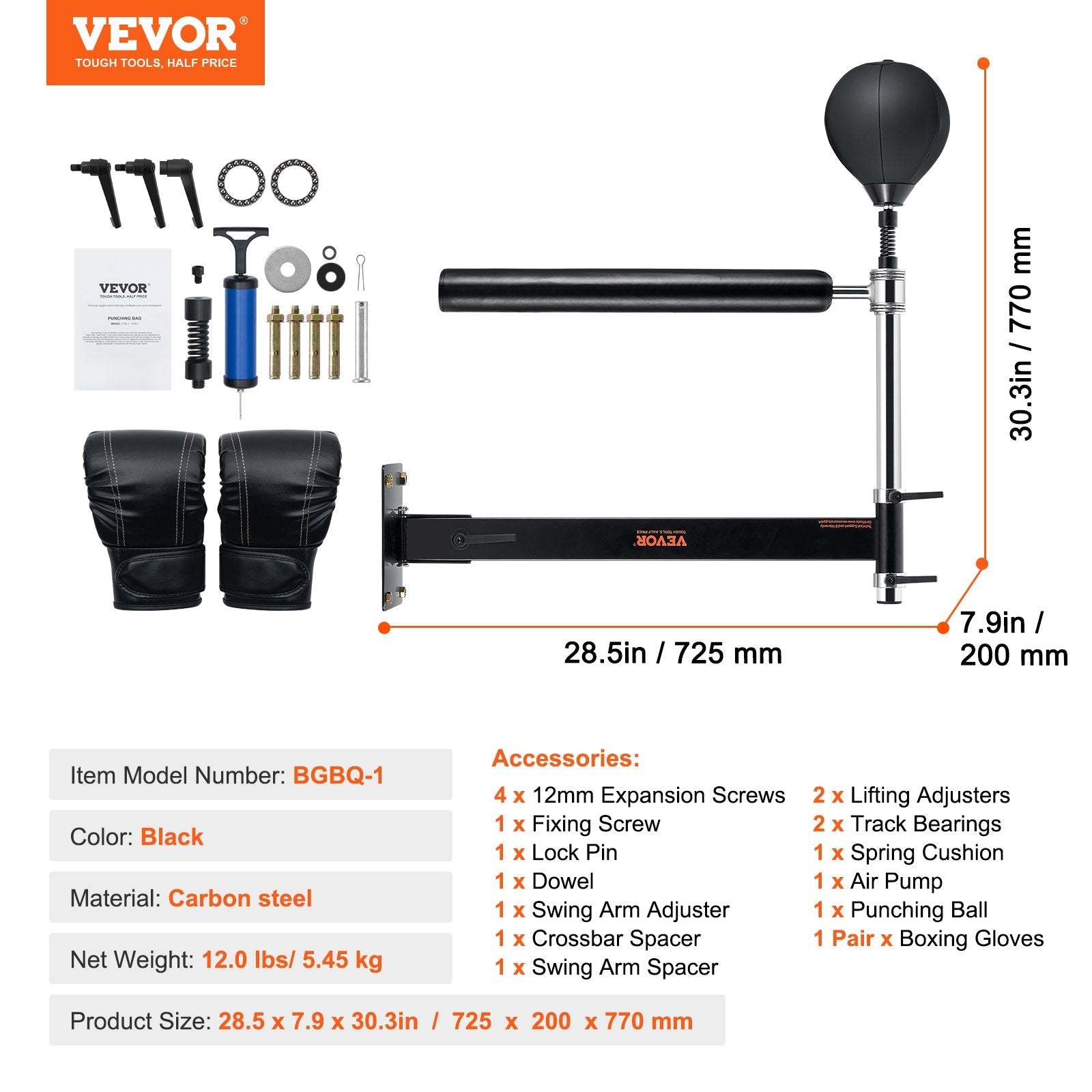 VEVOR Wall Mount Boxing Spinning Bar, Spinning Bar with Punching Ball, Adjustable Boxing Speed Trainer, Reflex Boxing Bar with Gloves, Boxing Training Equipment for Kickboxing, MMA, Fitness 