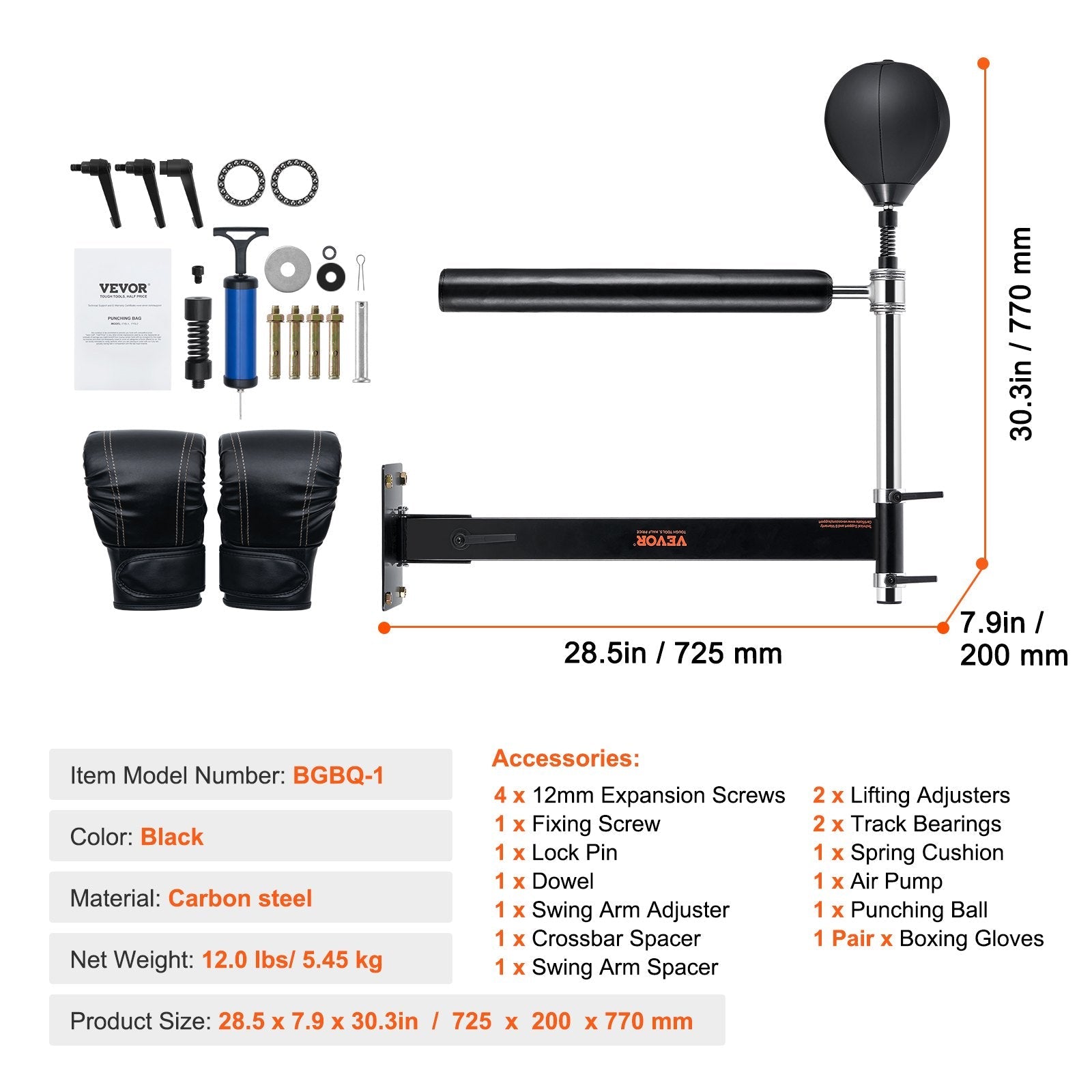 VEVOR Wall Mount Boxing Spinning Bar, Spinning Bar with Punching Ball, Adjustable Boxing Speed Trainer, Reflex Boxing Bar with Gloves, Boxing Training Equipment for Kickboxing, MMA, Fitness 