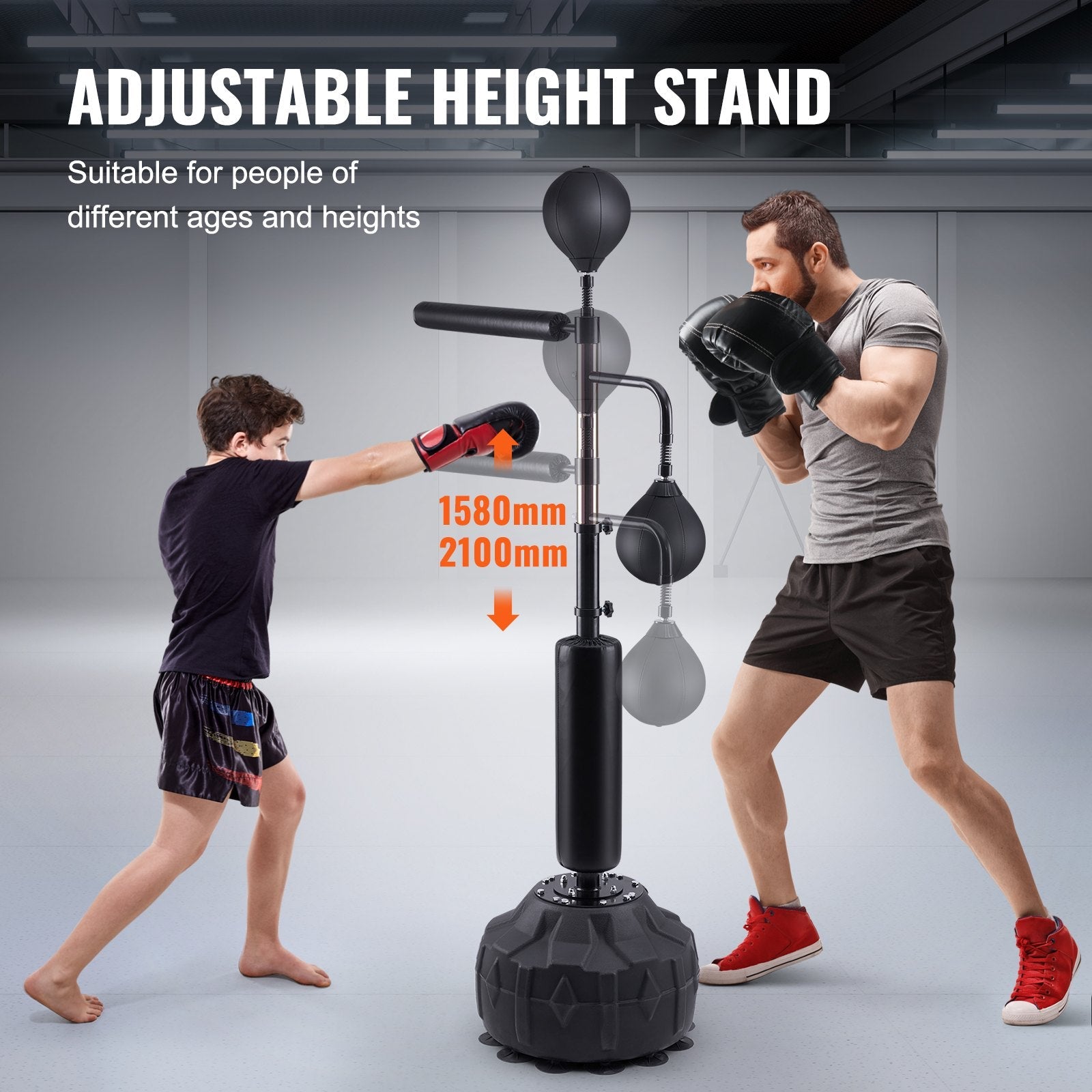 VEVOR Boxing Speed Trainer, Punching Bag with Stand, Reflex Boxing Bag for Teens & Adults, Height Adjustable Free Standing Strike Bag Set with Gloves, Workout Speed Bag for Home Gym Training, Black 