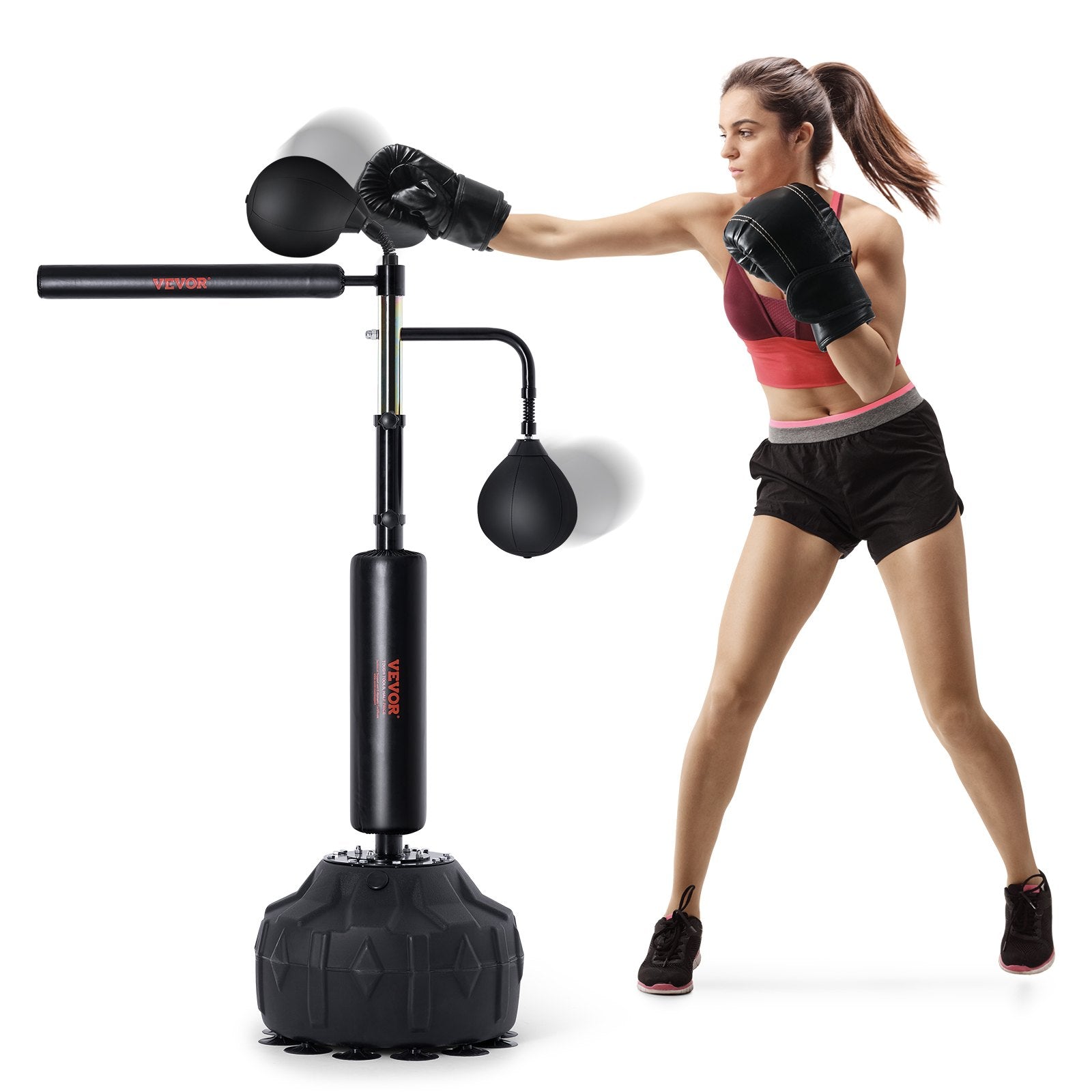 VEVOR Boxing Speed Trainer, Punching Bag with Stand, Reflex Boxing Bag for Teens & Adults, Height Adjustable Free Standing Strike Bag Set with Gloves, Workout Speed Bag for Home Gym Training, Black 