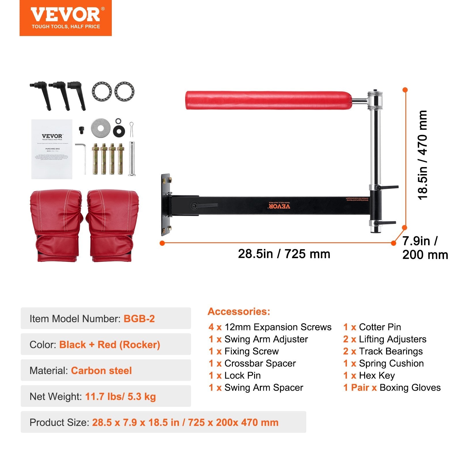 VEVOR Wall Mount Boxing Spinning Bar, Adjustable Punching Spinning Bar, Boxing Speed Trainer with Gloves, Red Reflex Boxing Bar, Boxing Training Equipment for Kickboxing, MMA, Stress Relief & Fitness 