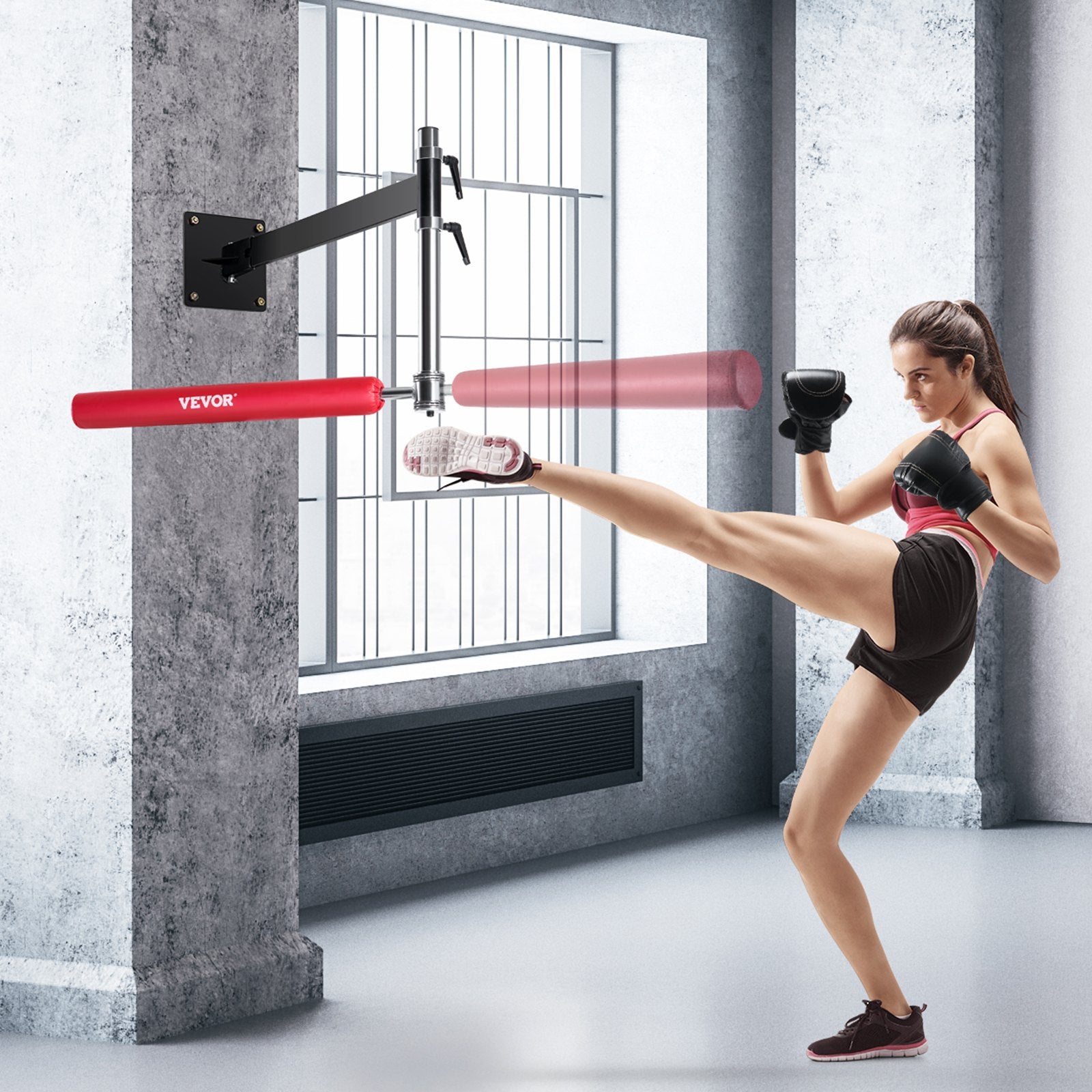 VEVOR Wall Mount Boxing Spinning Bar, Adjustable Punching Spinning Bar, Boxing Speed Trainer with Gloves, Red Reflex Boxing Bar, Boxing Training Equipment for Kickboxing, MMA, Stress Relief & Fitness 