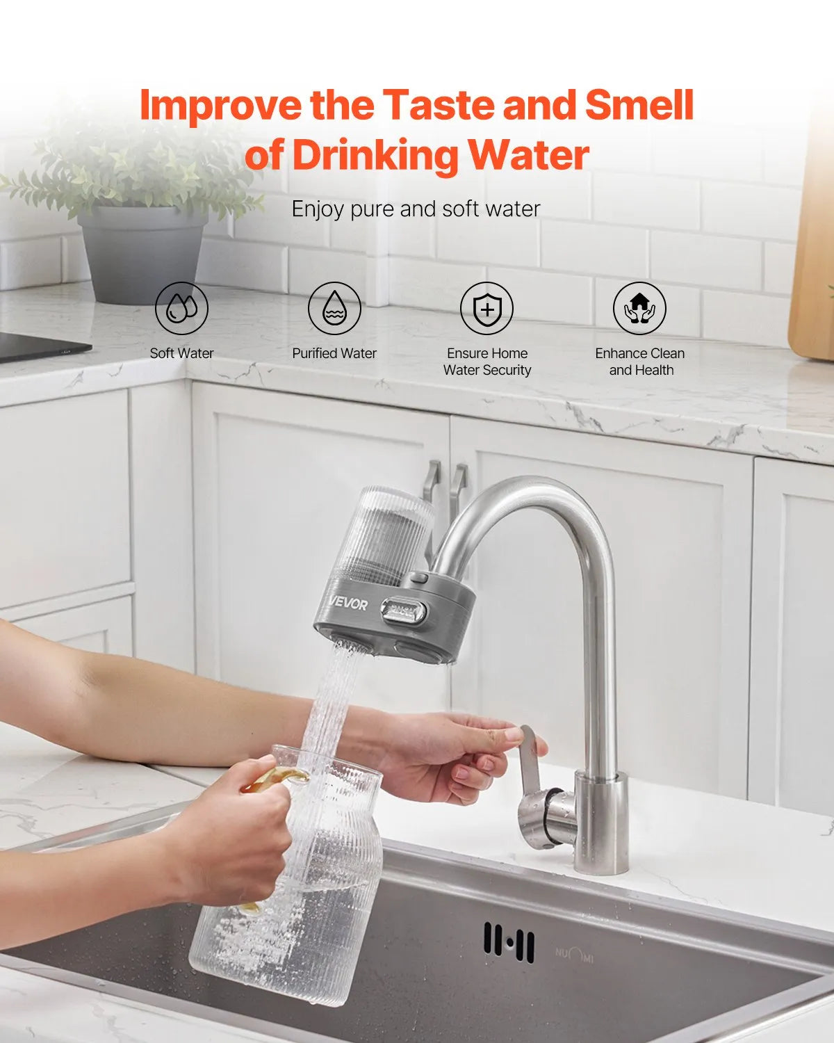 VEVOR Faucet Mount Water Filter Sink Water Purifier for Kitchen Vertical Gray