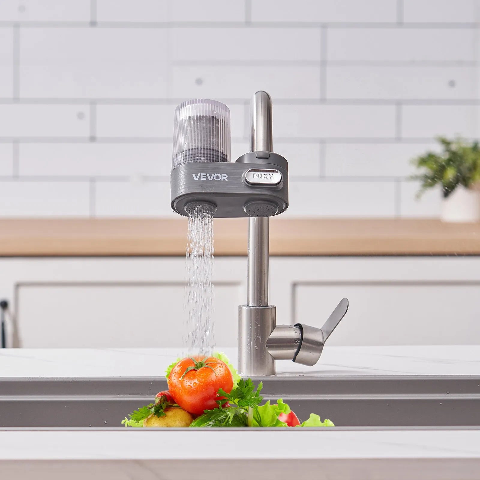 VEVOR Faucet Mount Water Filters Sink Water Purifier for Kitchen Gray Vertical