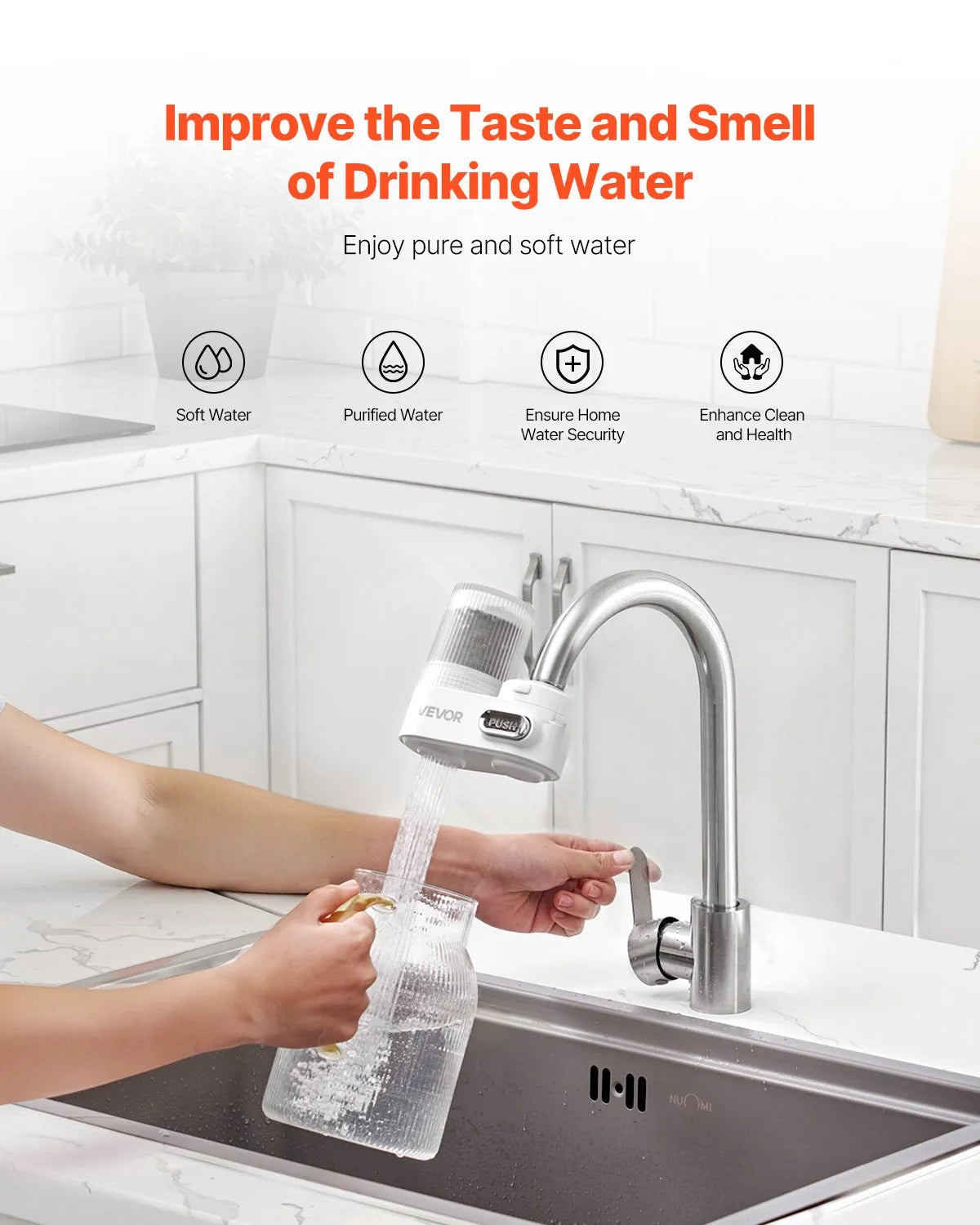 VEVOR Faucet Mount Water Filter Sink Water Purifier for Kitchen Vertical White