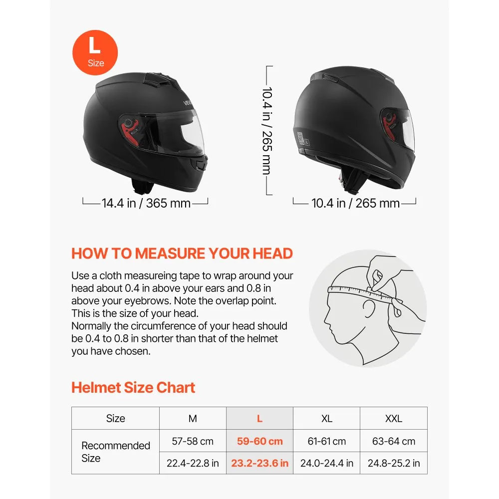 Full Face Motorcycle Helmet – DOT Approved Motocross & Street Bike Helmet with Clear & Tinted Visors, L
