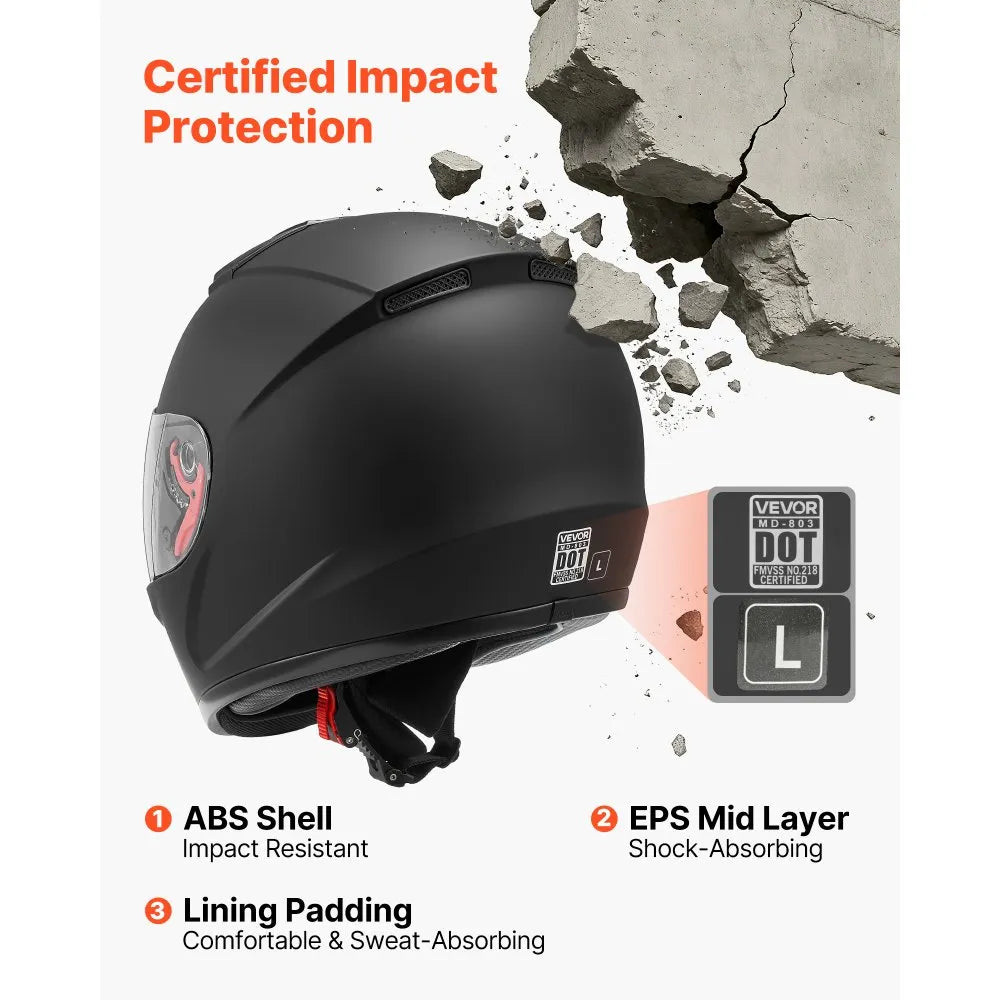 Full Face Motorcycle Helmet – DOT Approved Motocross & Street Bike Helmet with Clear & Tinted Visors, L