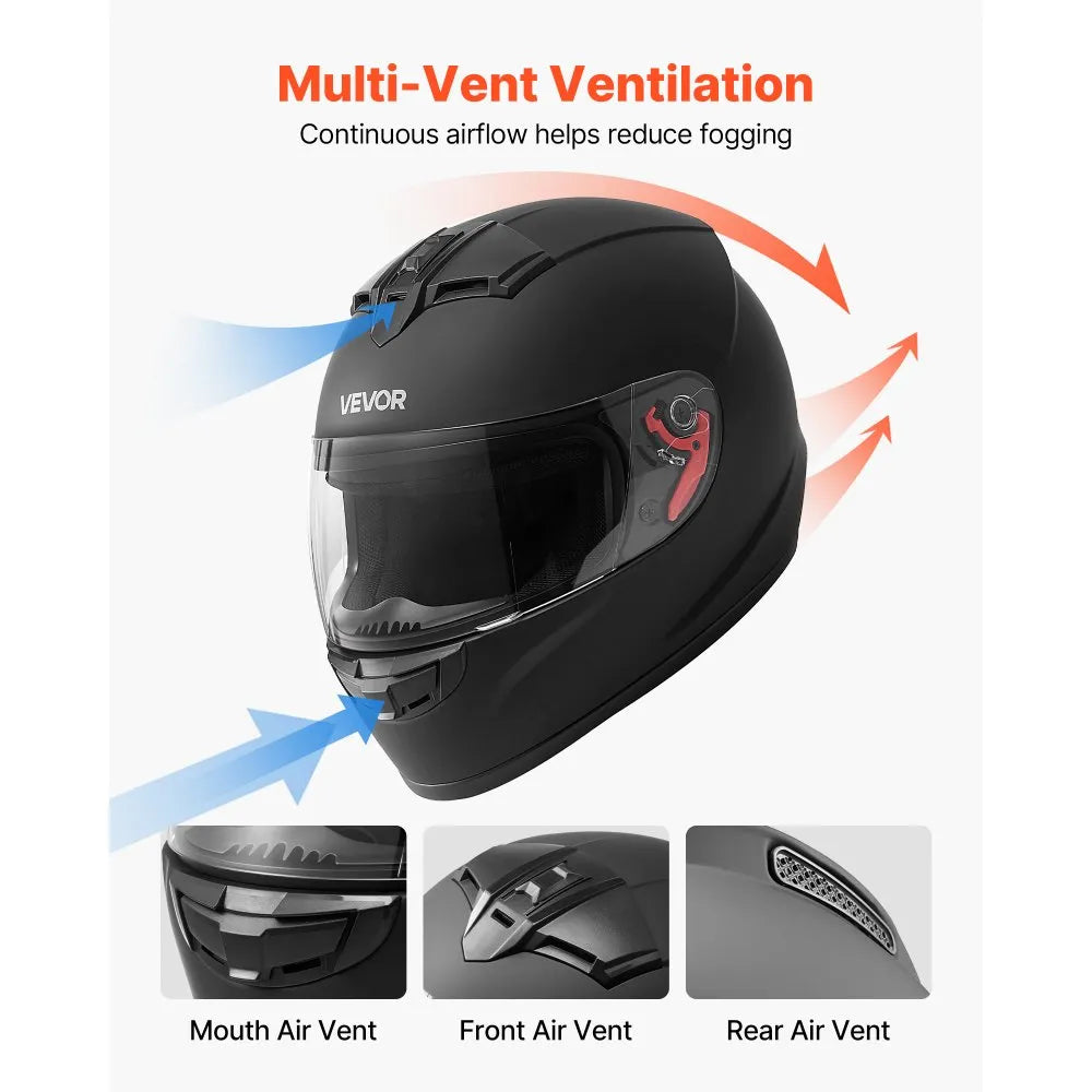 Full Face Motorcycle Helmet – DOT Approved Motocross & Street Bike Helmet with Clear & Tinted Visors, L