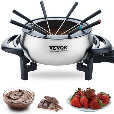 VEVOR Electric Fondue Pot Set for Cheese & Chocolate, 3 Quart Chocolate Melting Warmer, Stainless Steel Fondue Maker with Temperature Control and 8 Forks, for Hors d'Oeuvres, Entrees, and Desserts 