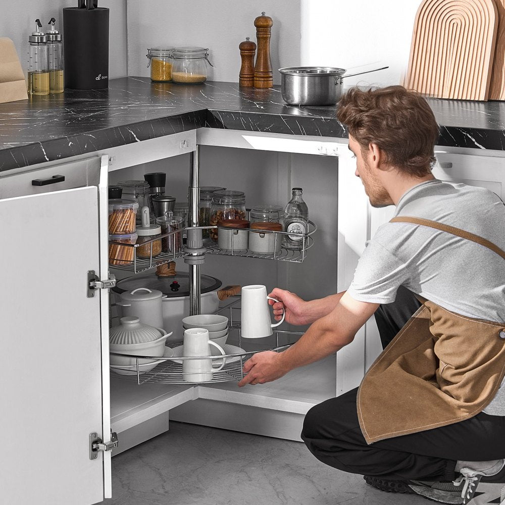 VEVOR 28" 2 Tier Kidney Shaped Chrome Corner Organizer Lazy Susan Cabinet Blind 