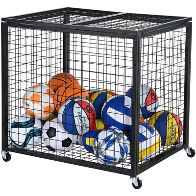 VEVOR Rolling Sports Ball Storage Cart, Lockable Basketball Cage with Double Lids, Sport Equipment Holder Organizer for Indoor Outdoor, Steel Storage Rack for Garages, Playgroup, Gym and Schools 