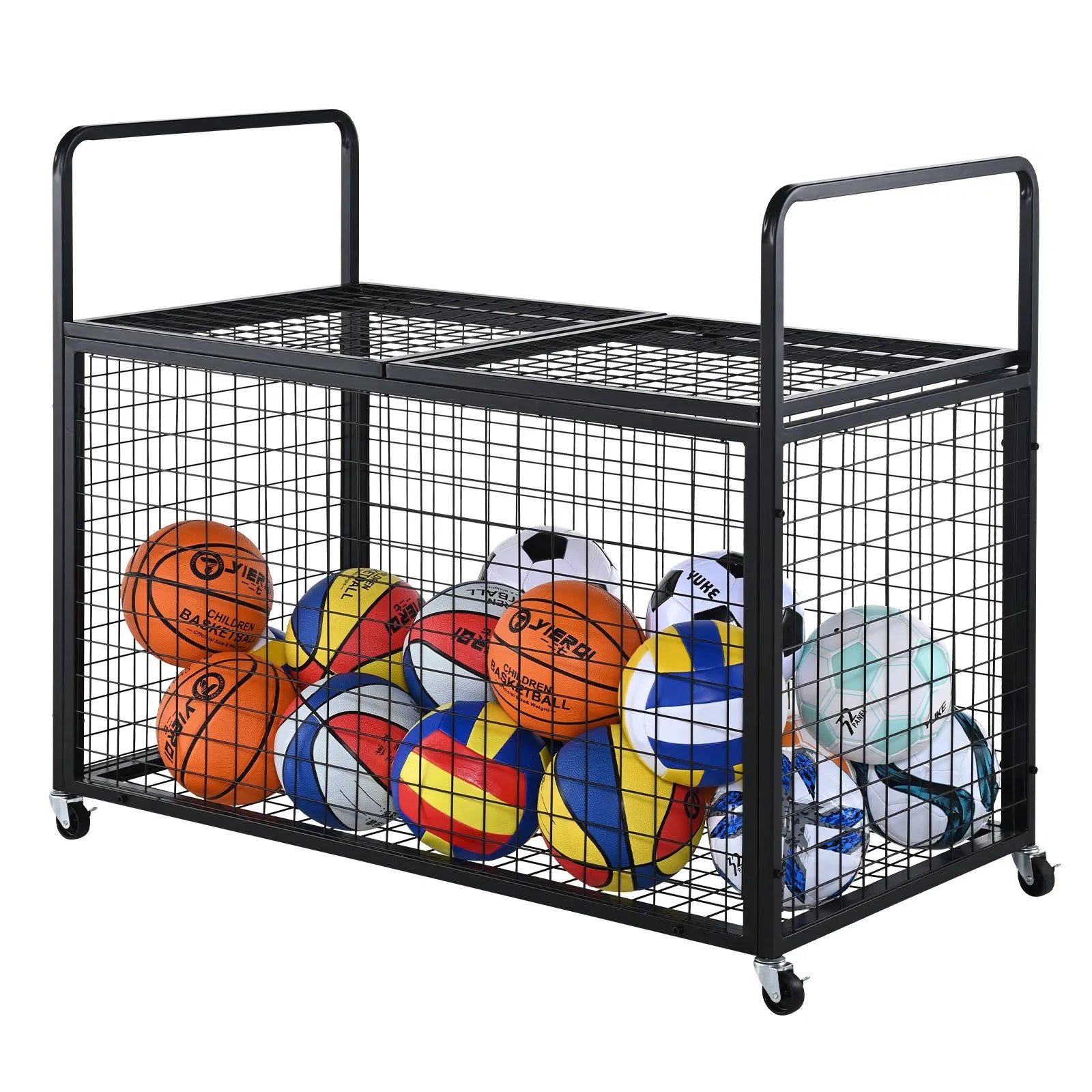 VEVOR Rolling Sports Ball Storage Cart, Lockable Basketball Cage with Double Lids, Sport Equipment Holder Organizer for Indoor Outdoor, Steel Storage Rack for Garages, Playgroup, Gym and Schools