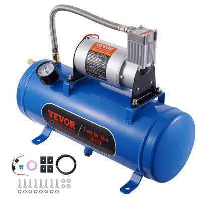 VEVOR 12V Air Compressor with Tank 1.6 Gallon/6 L, Train Horn Air Compressor, 120 psi Working Pressure Onboard Air Compressor System for Train Air Horns, Inflating Tires, Air Mattresses 