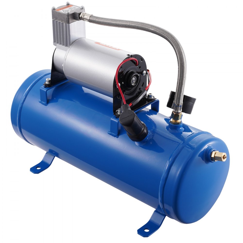 VEVOR 12V Air Compressor with Tank 1.6 Gallon/6 L, Train Horn Air Compressor, 120 psi Working Pressure Onboard Air Compressor System for Train Air Horns, Inflating Tires, Air Mattresses 