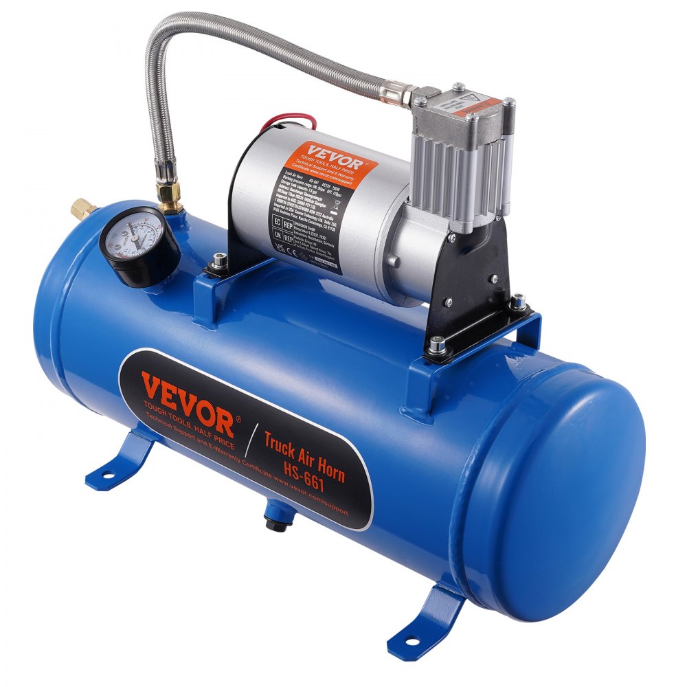 VEVOR 12V Air Compressor with Tank 1.6 Gallon/6 L, Train Horn Air Compressor, 120 psi Working Pressure Onboard Air Compressor System for Train Air Horns, Inflating Tires, Air Mattresses 