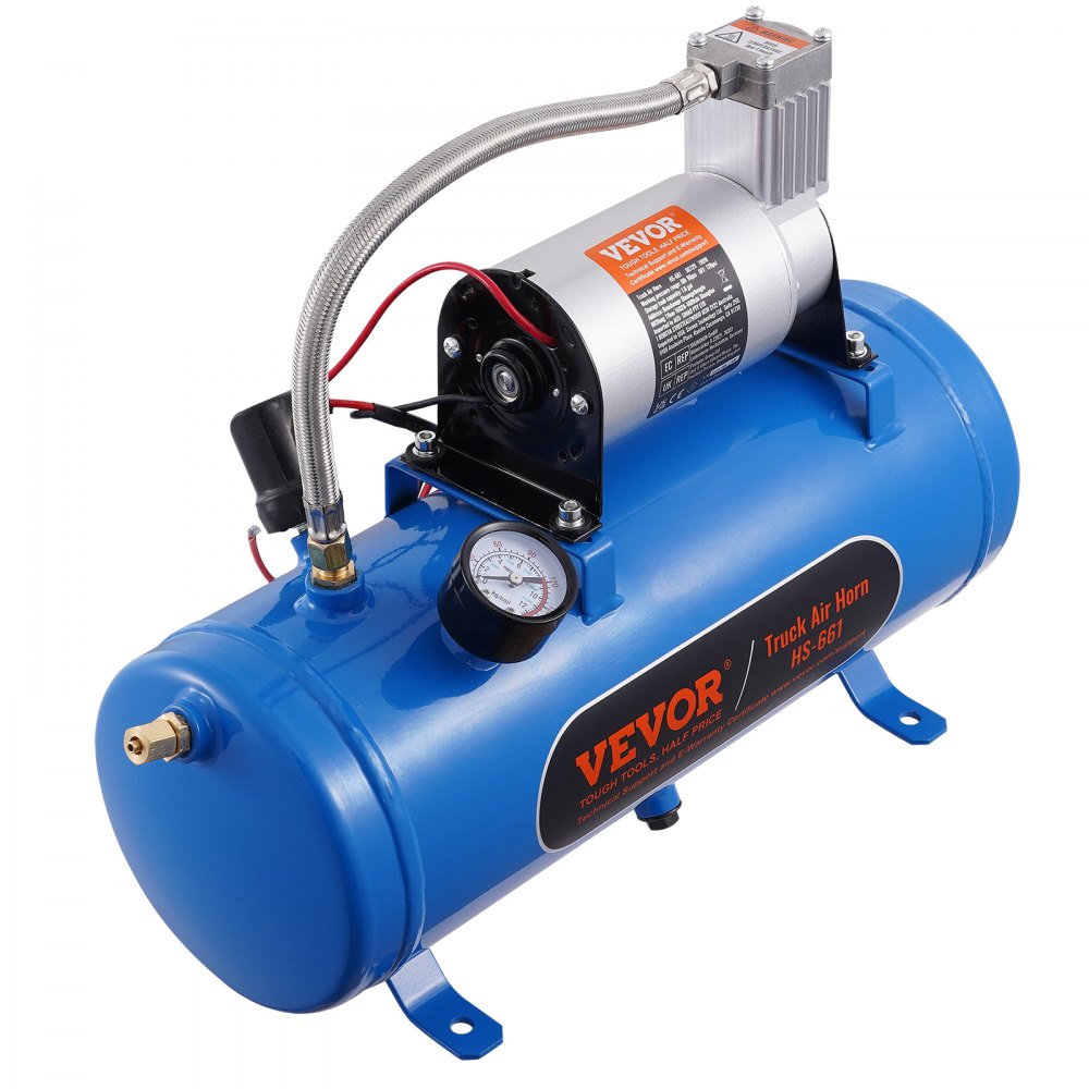 VEVOR 12V Air Compressor with Tank 1.6 Gallon/6 L, Train Horn Air Compressor, 120 psi Working Pressure Onboard Air Compressor System for Train Air Horns, Inflating Tires, Air Mattresses 