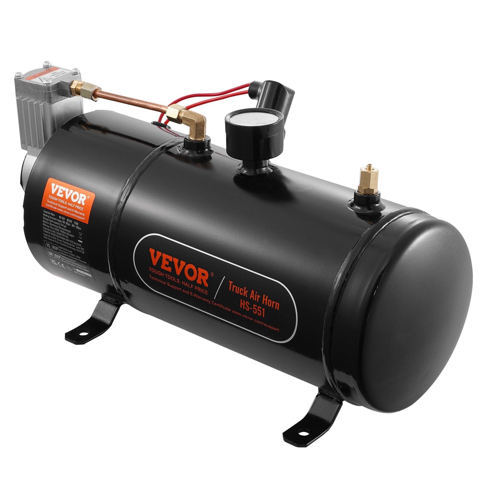VEVOR 12V Air Compressor with Tank 0.8 Gallon/3 L, Train Horn Air Compressor, 120 psi Working Pressure Onboard Air Compressor System for Train Air Horns, Inflating Tires, Air Mattresses 