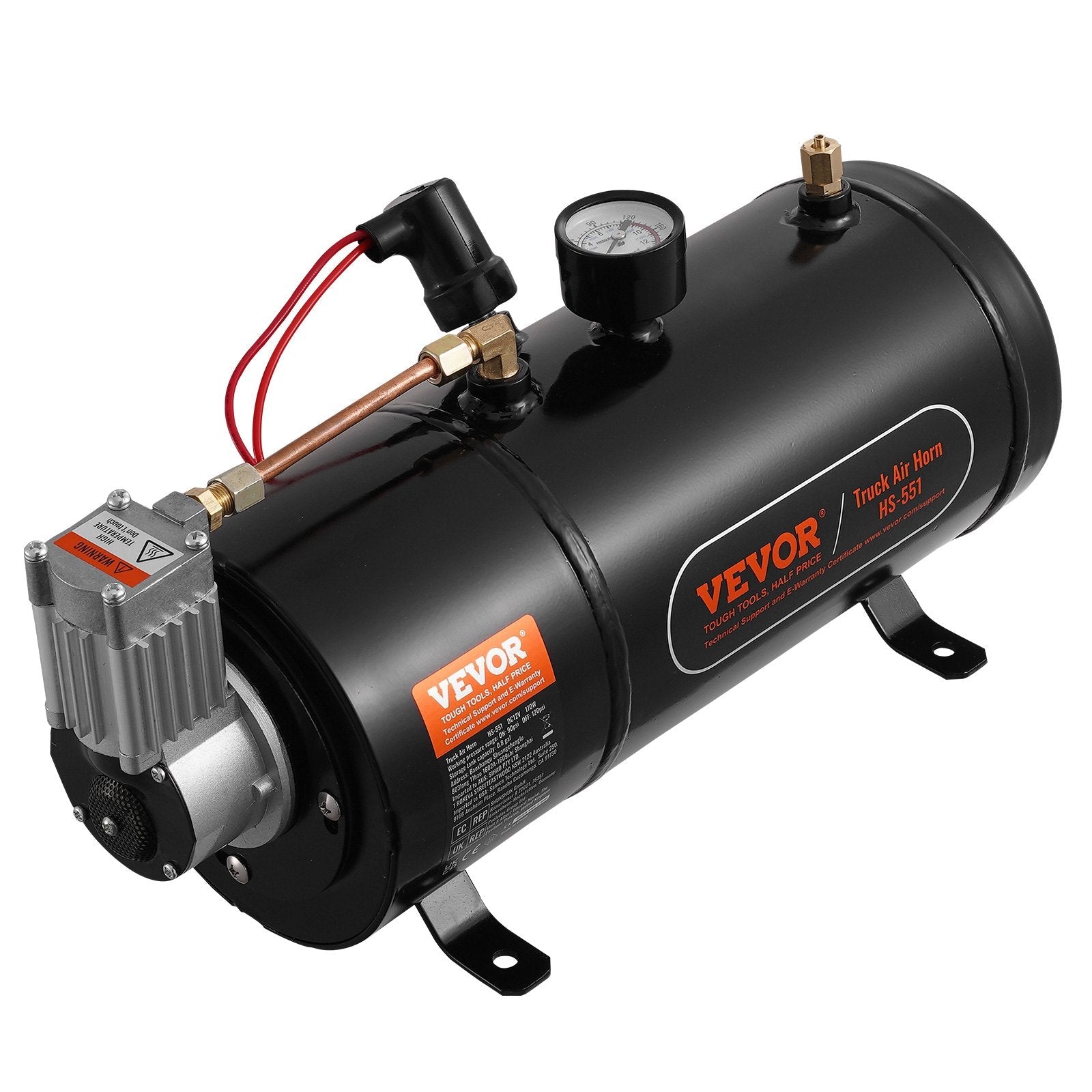 VEVOR 12V Air Compressor with Tank 0.8 Gallon/3 L, Train Horn Air Compressor, 120 psi Working Pressure Onboard Air Compressor System for Train Air Horns, Inflating Tires, Air Mattresses 