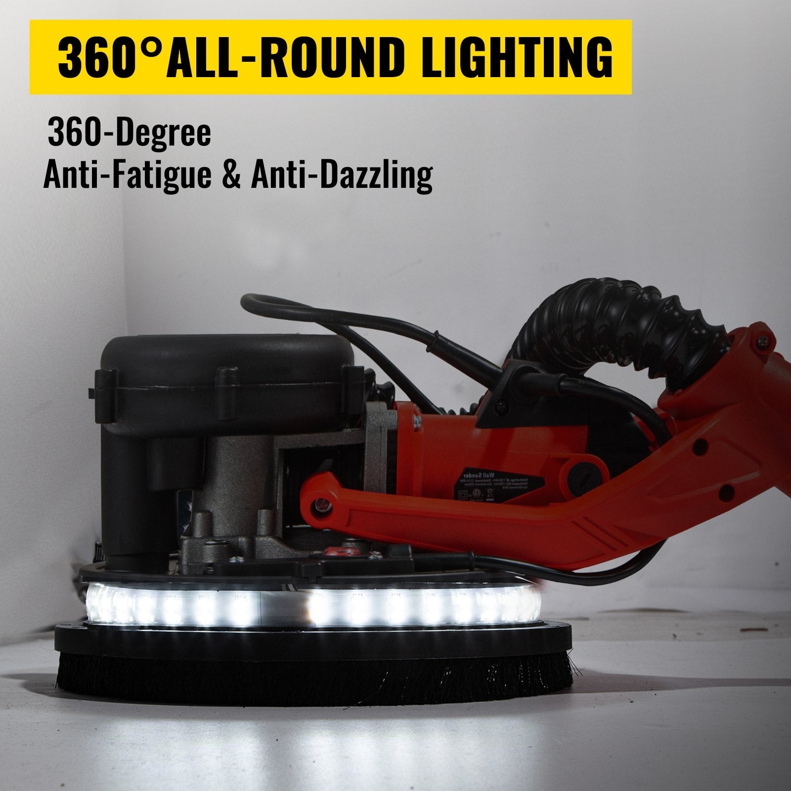 VEVOR Drywall Sander 850W, Electric Drywall Sander, Variable Speed 800-1750 RPM, Foldable Sheetrock Sander, with Telescope Handle, Electric Sander, with LED Strip Light and Vacuum Bag, Wall Sander 