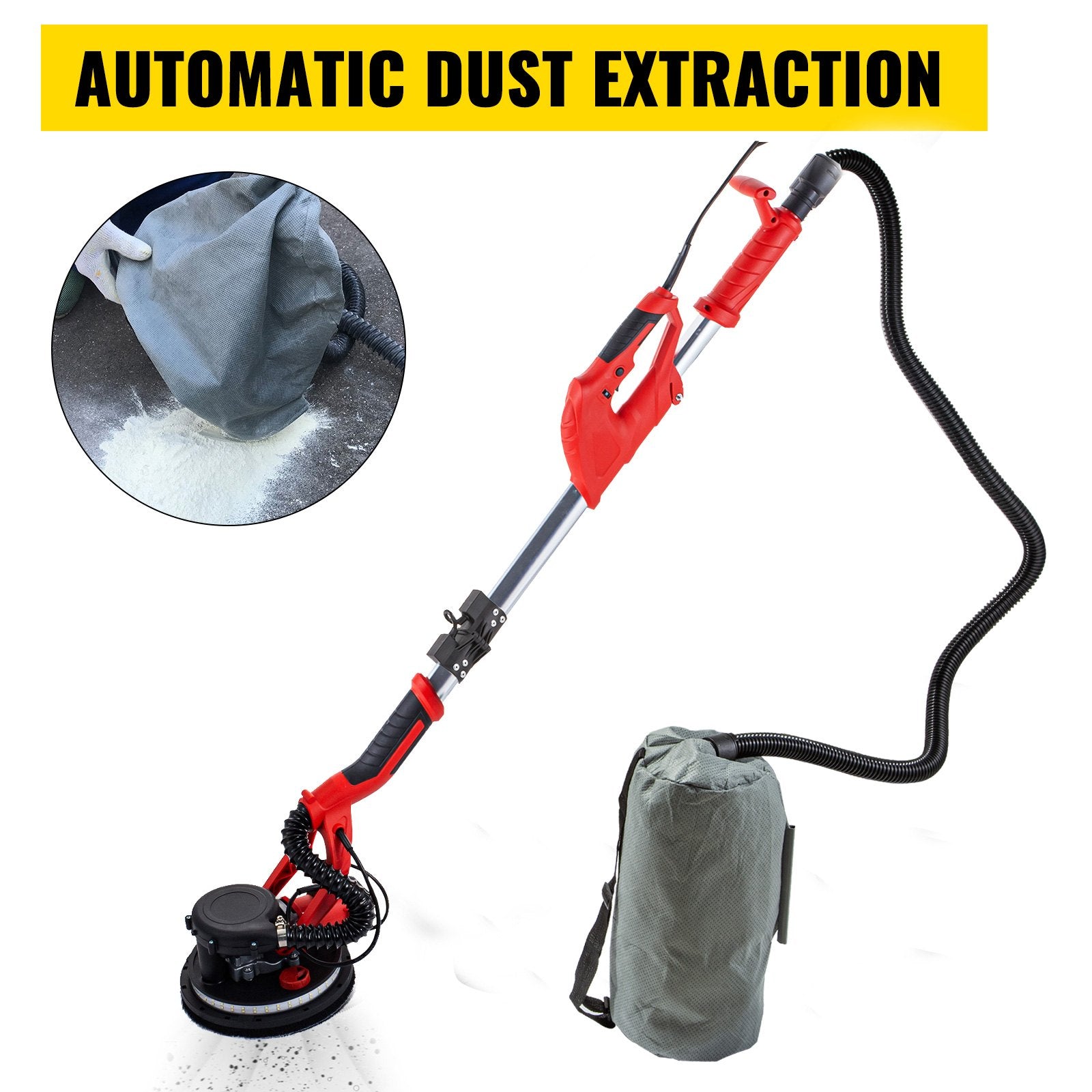 VEVOR Drywall Sander 850W, Electric Drywall Sander, Variable Speed 800-1750 RPM, Foldable Sheetrock Sander, with Telescope Handle, Electric Sander, with LED Strip Light and Vacuum Bag, Wall Sander 