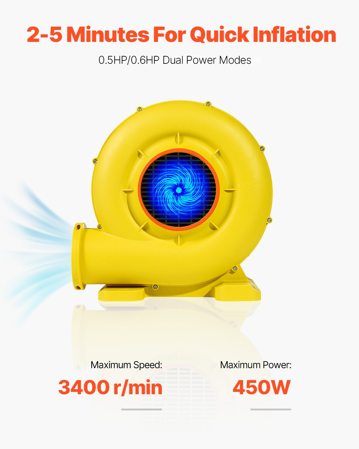 VEVOR Inflatable Bounce House Blower 0.5&0.6HP 450W for Commercial Bounce House 
