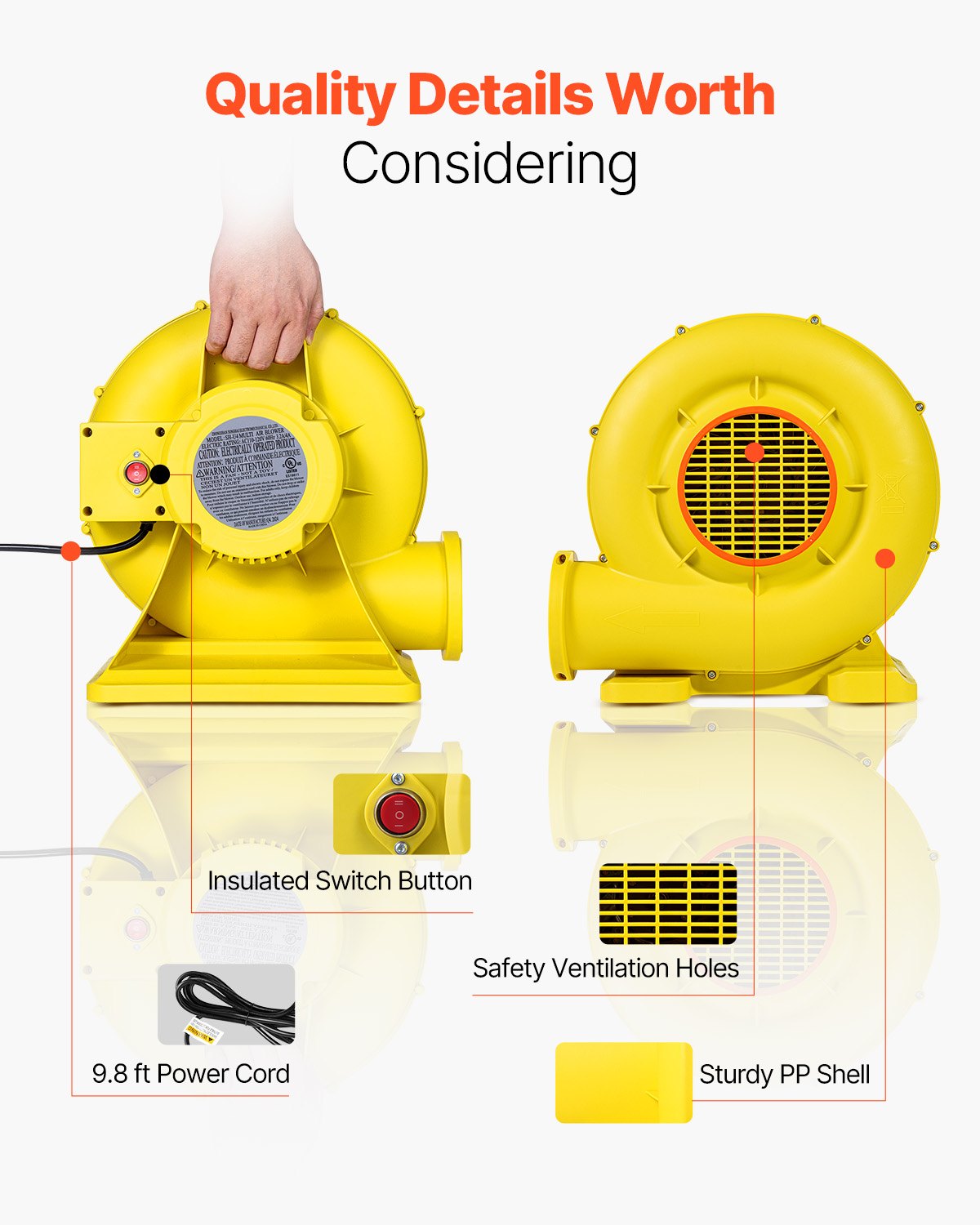 VEVOR Inflatable Bounce House Blower 0.5&0.6HP 450W for Commercial Bounce House 
