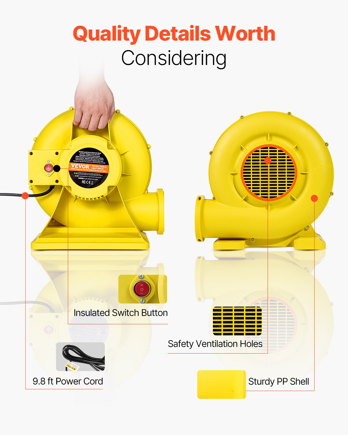 VEVOR Inflatable Bounce House Blower 0.9&1HP 750W for Commercial Bounce House 