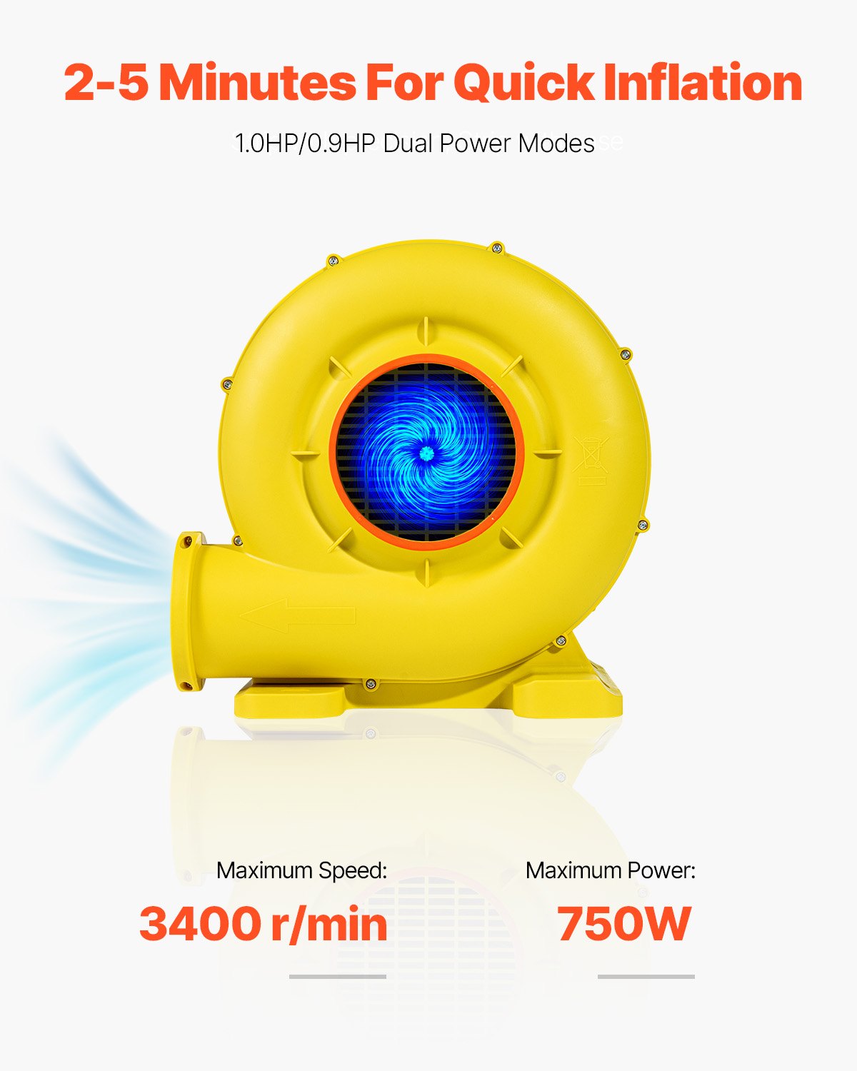VEVOR Inflatable Bounce House Blower 0.9&1HP 750W for Commercial Bounce House 