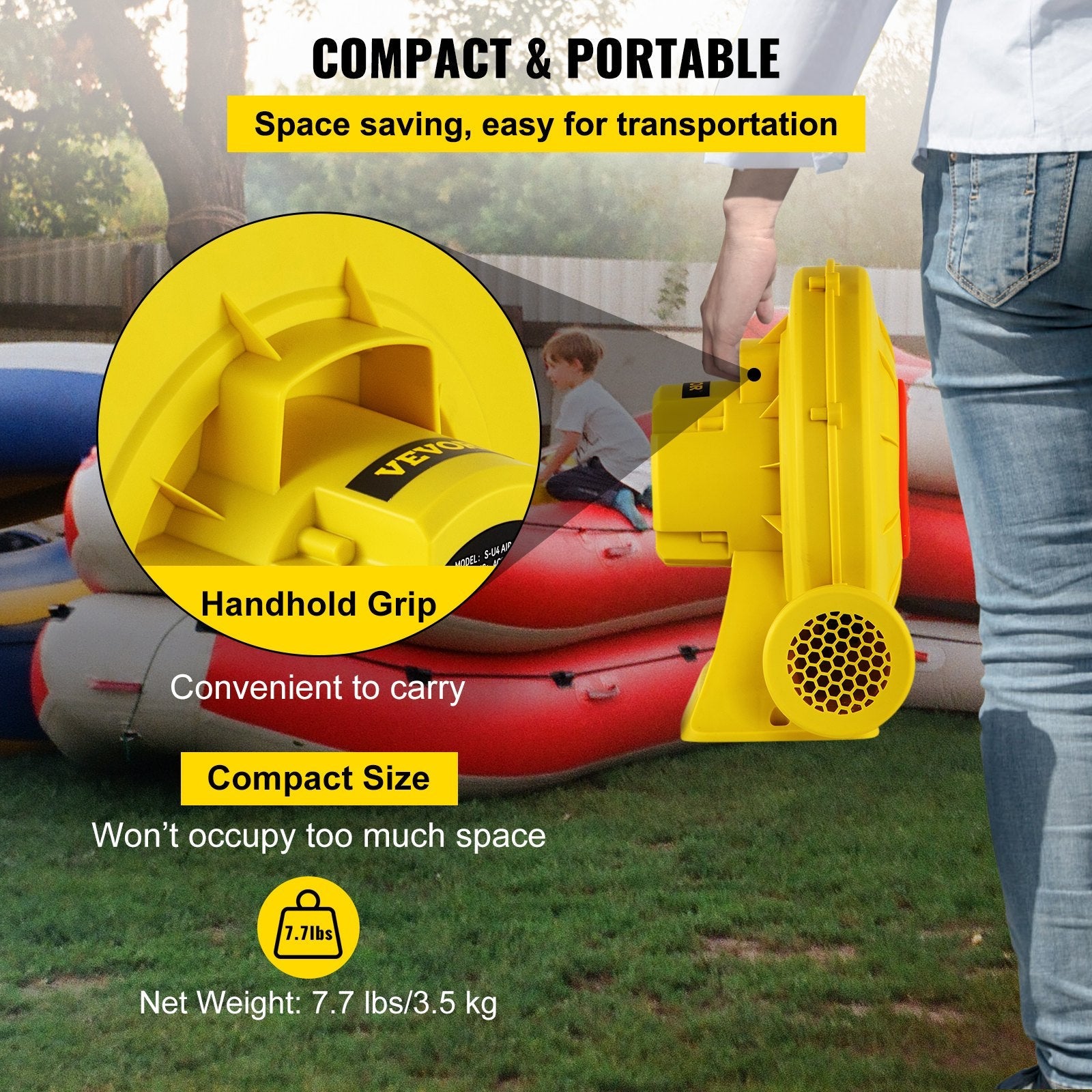 VEVOR Air Blower, 450W 0.6HP Inflatable Blower, Portable and Powerful Bounce House Blower, 1750Pa Commercial Air Blower Pump Fan, Used for Inflatable Bouncy Castle and Jump Slides, Yellow 