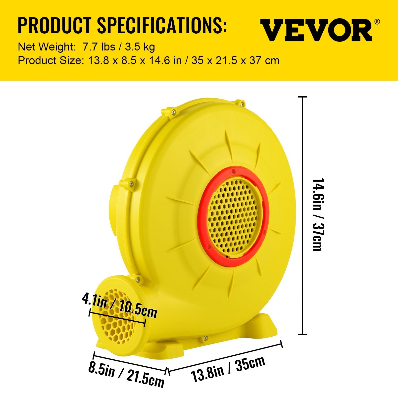 VEVOR Air Blower, 450W 0.6HP Inflatable Blower, Portable and Powerful Bounce House Blower, 1750Pa Commercial Air Blower Pump Fan, Used for Inflatable Bouncy Castle and Jump Slides, Yellow 