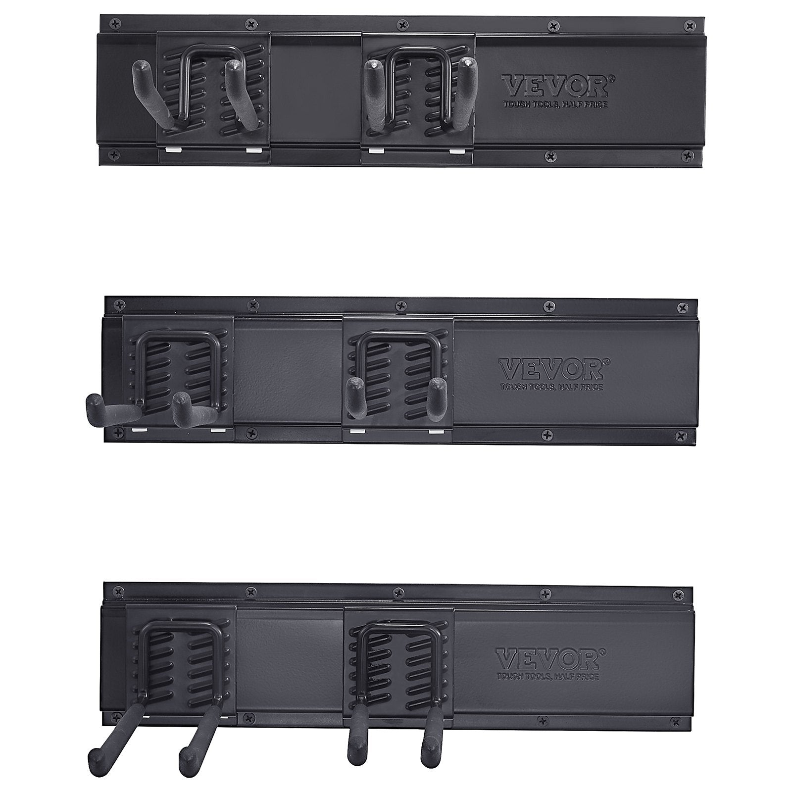 VEVOR Garage Tool Organizer, 600 lbs Max Load Capacity, Wall Mount Yard Garden Storage Rack Organization Heavy Duty with 6 Adjustable Hooks and 3 Rails, for Garden Tools, Shovels, Trimmers, and Hoses 