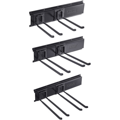 VEVOR Garage Tool Organizer, 600 lbs Max Load Capacity, Wall Mount Yard Garden Storage Rack Organization Heavy Duty with 6 Adjustable Hooks and 3 Rails, for Garden Tools, Shovels, Trimmers, and Hoses 