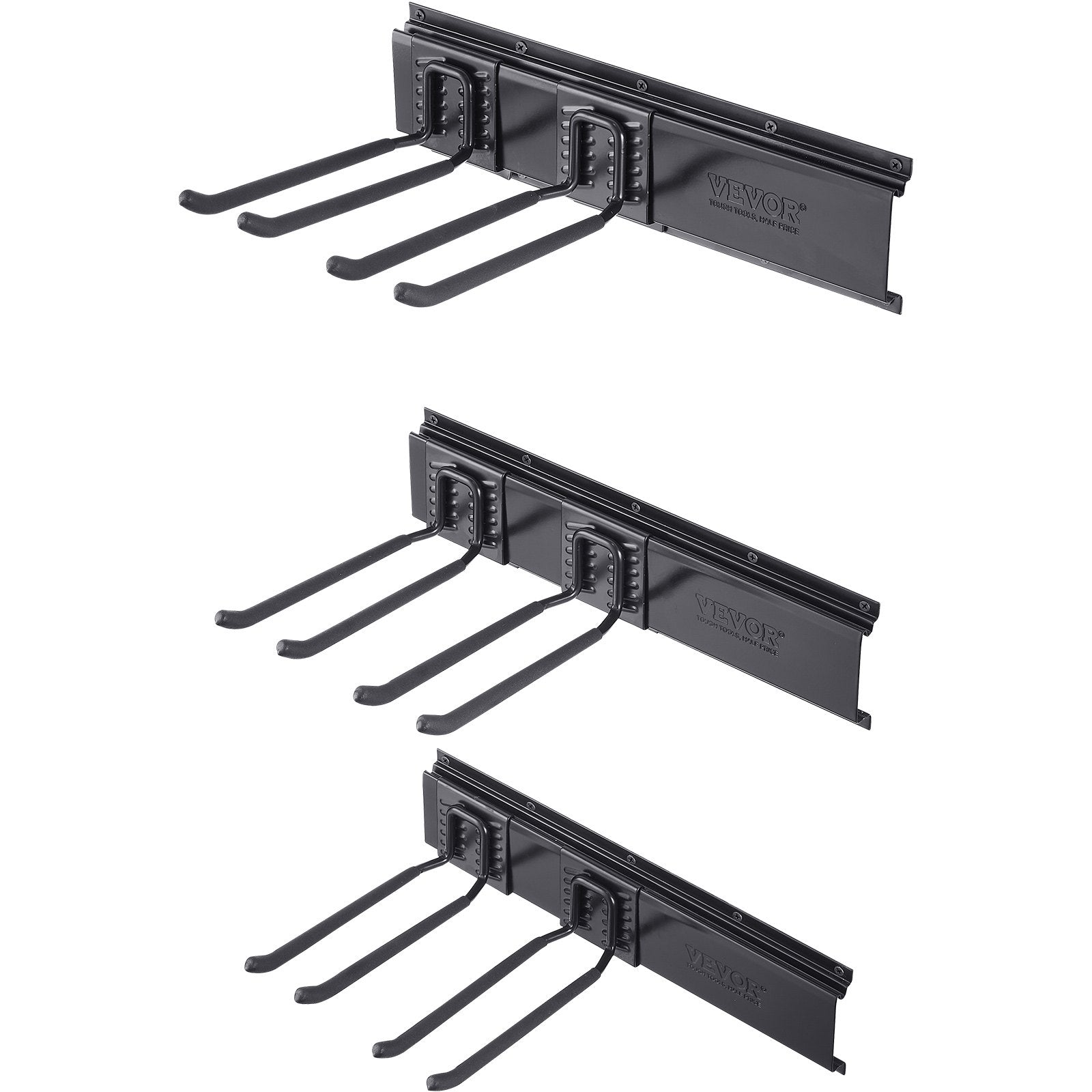 VEVOR Garage Tool Organizer, 600 lbs Max Load Capacity, Wall Mount Yard Garden Storage Rack Organization Heavy Duty with 6 Adjustable Hooks and 3 Rails, for Garden Tools, Shovels, Trimmers, and Hoses 