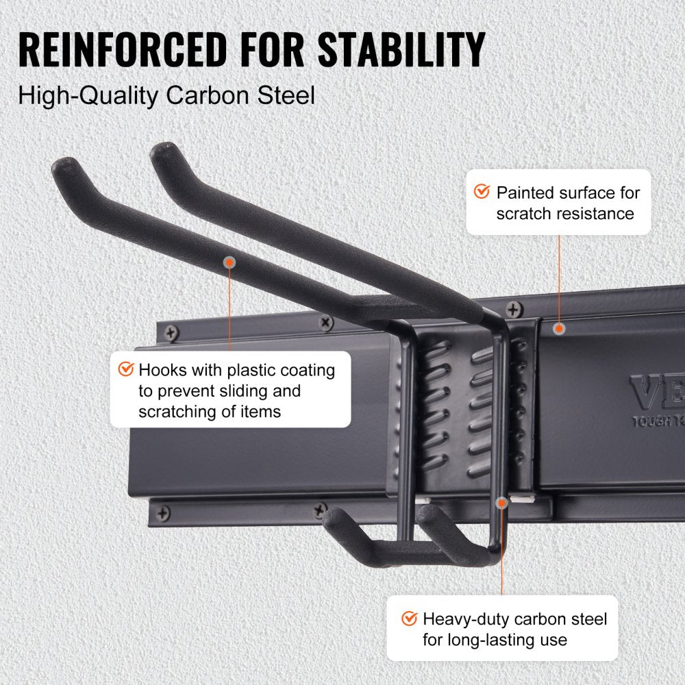 VEVOR Garage Tool Organizer, 800 lbs Max Load Capacity, Wall Mount Yard Garden Storage Rack Organization Heavy Duty with 6 Adjustable Hooks and 3 Rails, for Garden Tools, Shovels, Trimmers, and Hoses 
