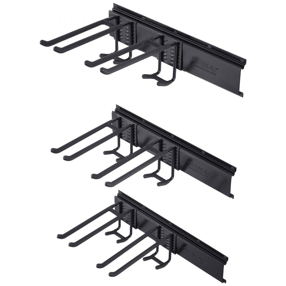 VEVOR Garage Tool Organizer, 800 lbs Max Load Capacity, Wall Mount Yard Garden Storage Rack Organization Heavy Duty with 6 Adjustable Hooks and 3 Rails, for Garden Tools, Shovels, Trimmers, and Hoses 