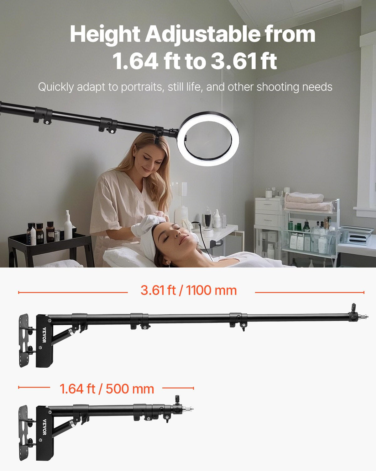 VEVOR Wall Mount Triangle Boom Arm Light Stand 39.37in/100cm Ring Light Support 