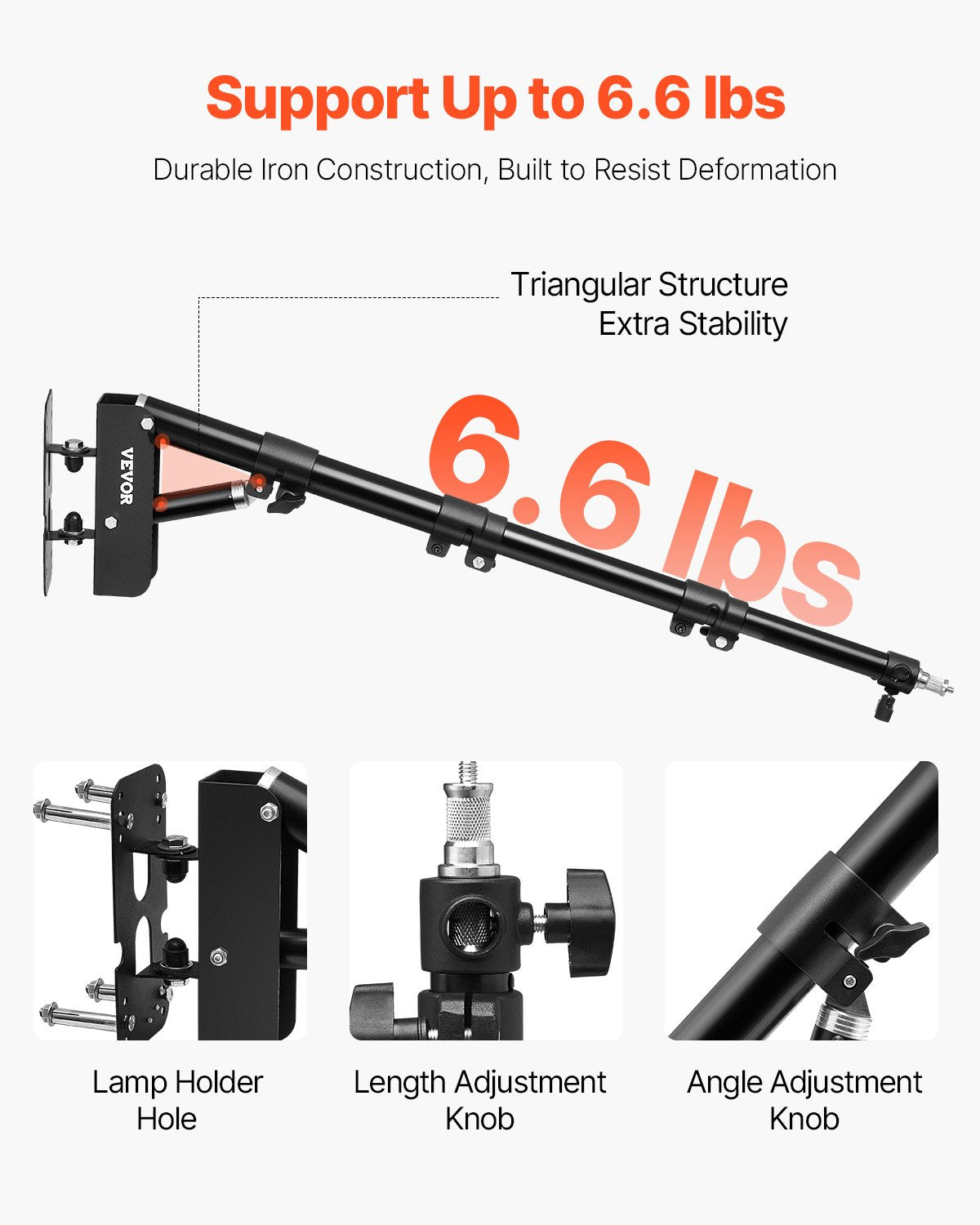 VEVOR Wall Mount Triangle Boom Arm Light Stand 39.37in/100cm Ring Light Support 