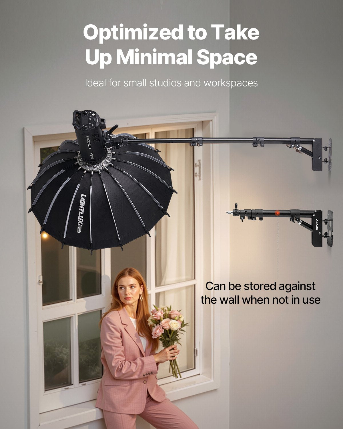 VEVOR Wall Mount Triangle Boom Arm Light Stand 39.37in/100cm Ring Light Support 