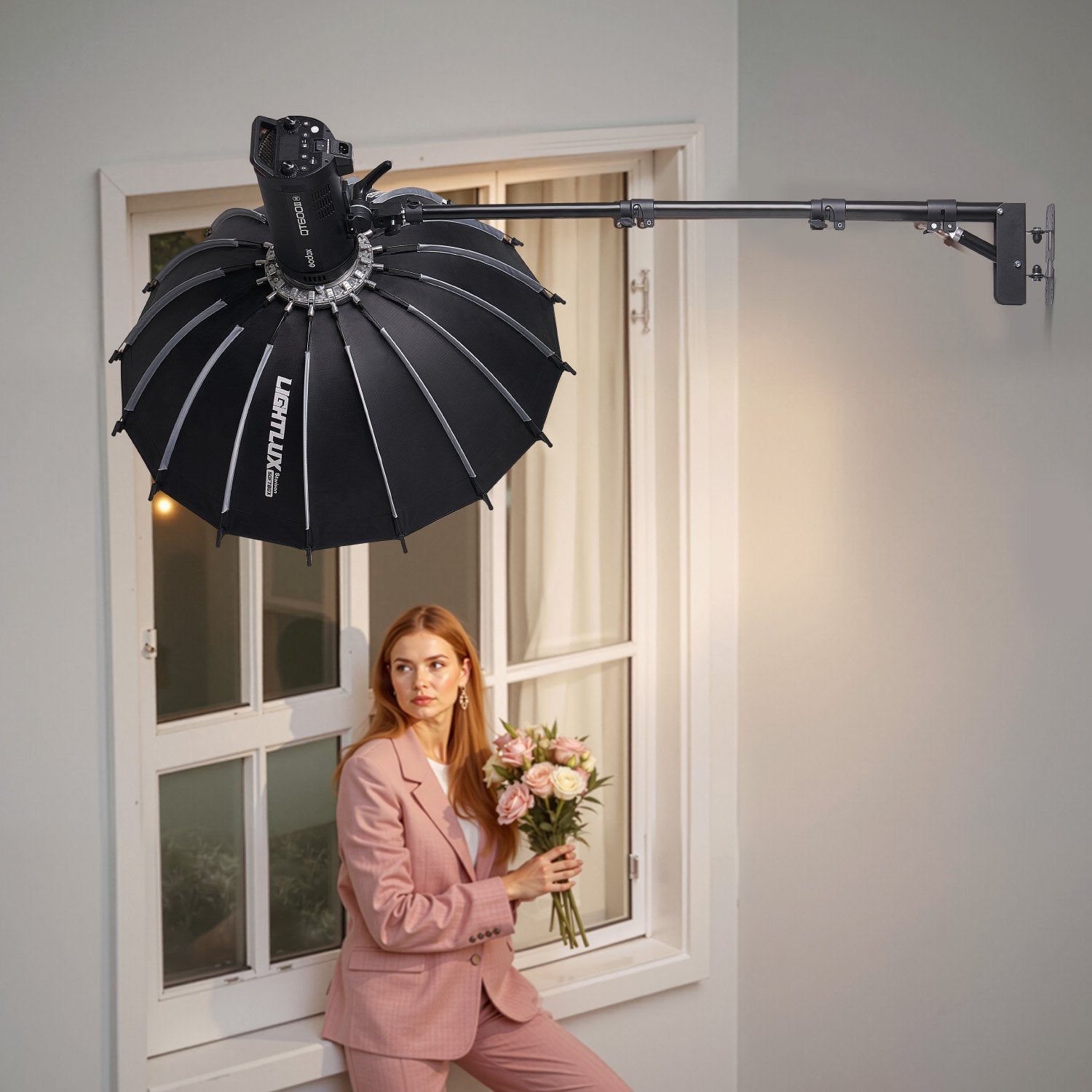 VEVOR Wall Mount Triangle Boom Arm Light Stand 39.37in/100cm Ring Light Support 