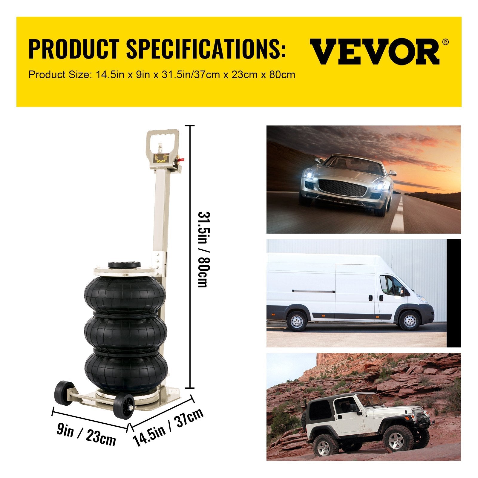 VEVOR Triple Air Bag Jack Pneumatic Jack 6600lbs Quick Lift 3T Heavy Duty White 