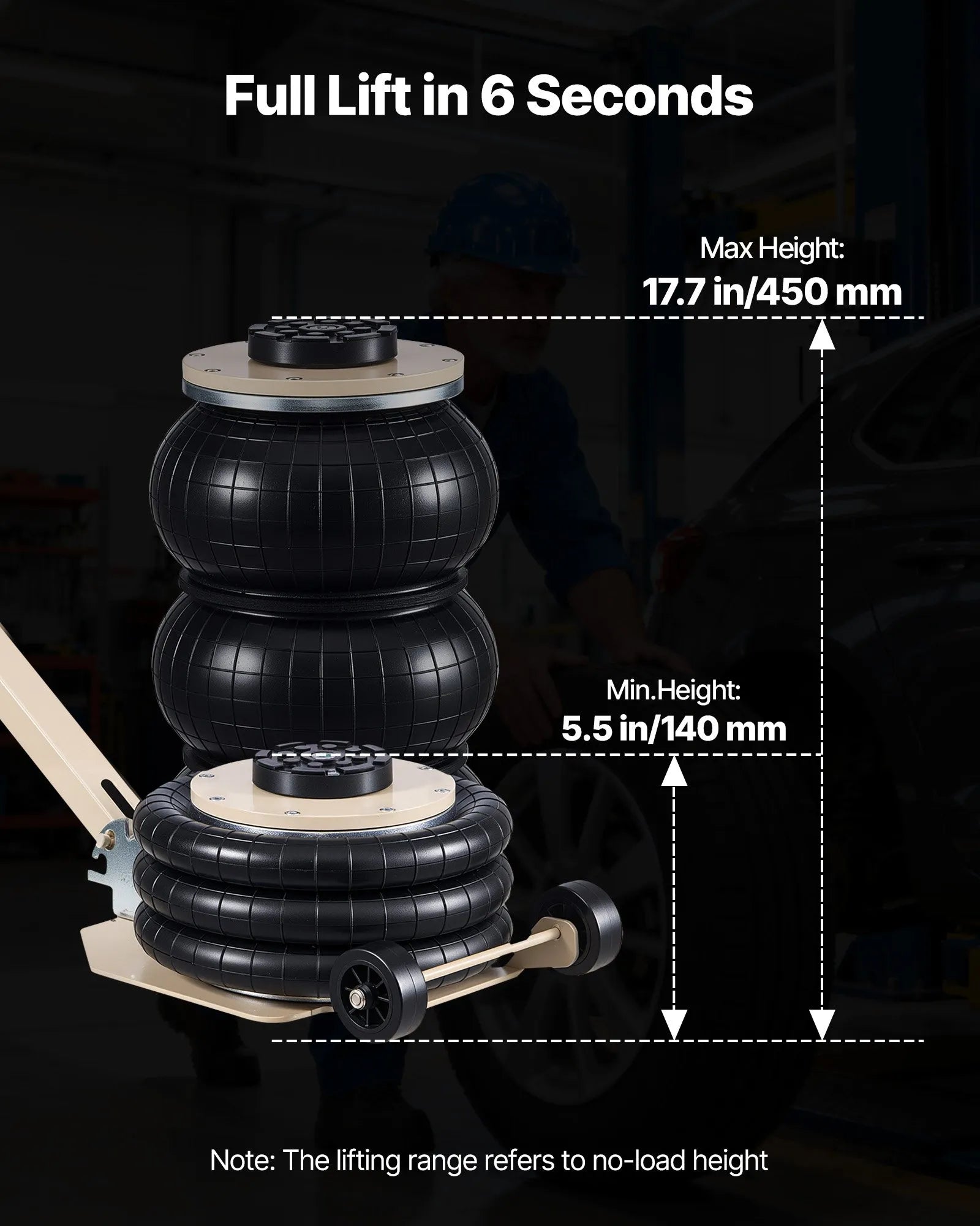 VEVOR Air Jack, 3 Ton/6613 lbs Triple Bag Air Jack, Airbag with Six Steel Pipes, Lift Up to 17.7 inch/450 mm, 1-6 s Fast Lifting Pneumatic with Adjustable Long Handle for Car, SUV, Pickup Truck Repair 