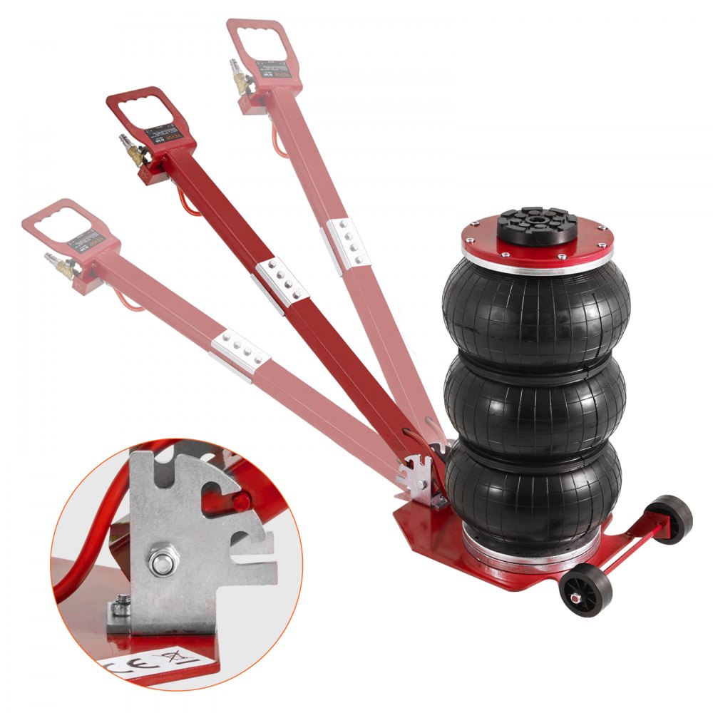 VEVOR Air Jack, 3 Ton/6600 lbs Triple Bag Air Jack, Airbag Jack with Six Steel Pipes, Lift up to 17.7", 3-5 s Fast Lifting Pneumatic Jack, with Adjustable Long Handle for Cars, Garages, Repair (Red) 