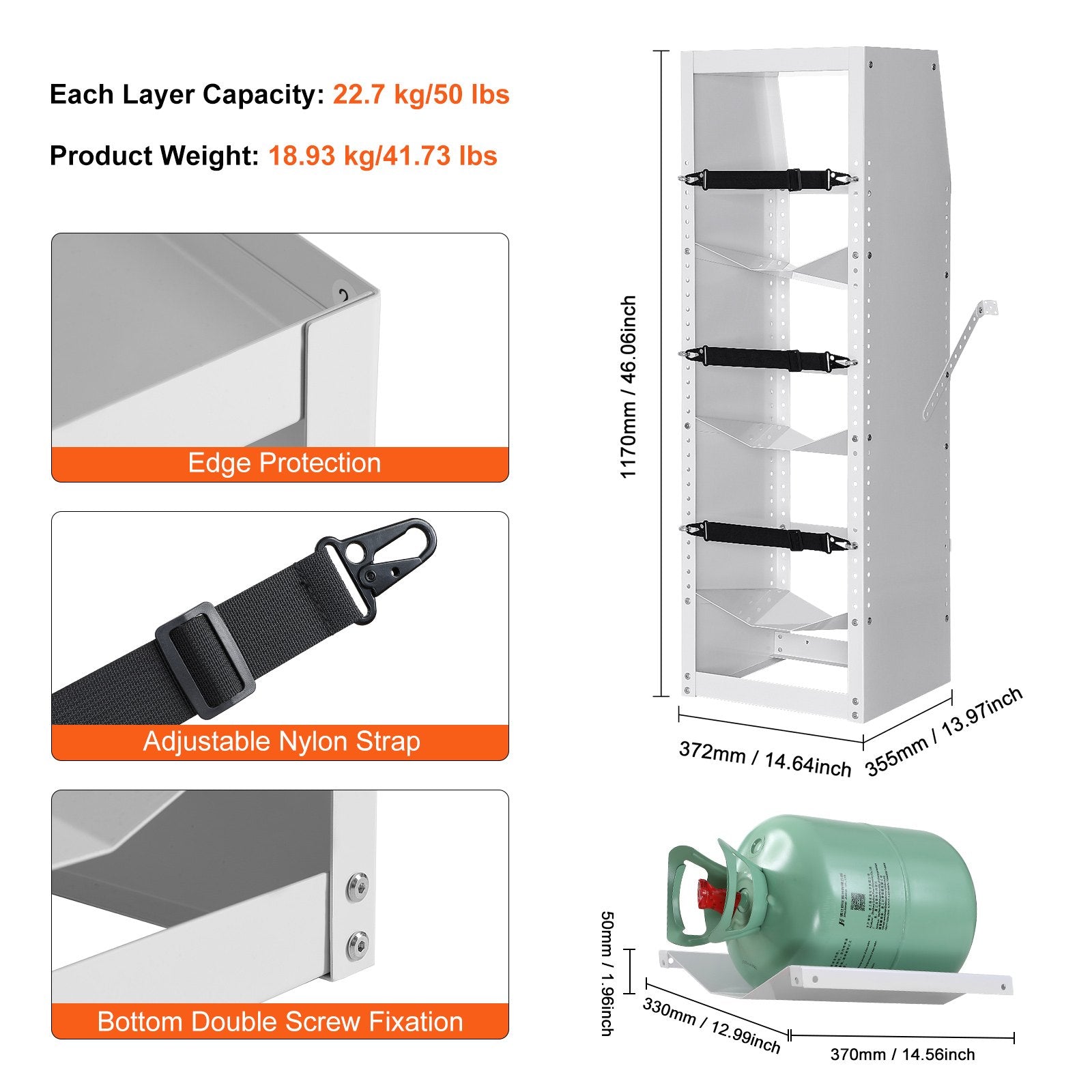 VEVOR Refrigerant Tank Rack, with 3 x 30-50lb Bottle Tanks, Cylinder Tank Rack 14.64x13.97x46.06 in, Refrigerant Cylinder Rack Gas Cylinder Racks and Holders for Freon, Gases, Oxygen, Nitrogen 